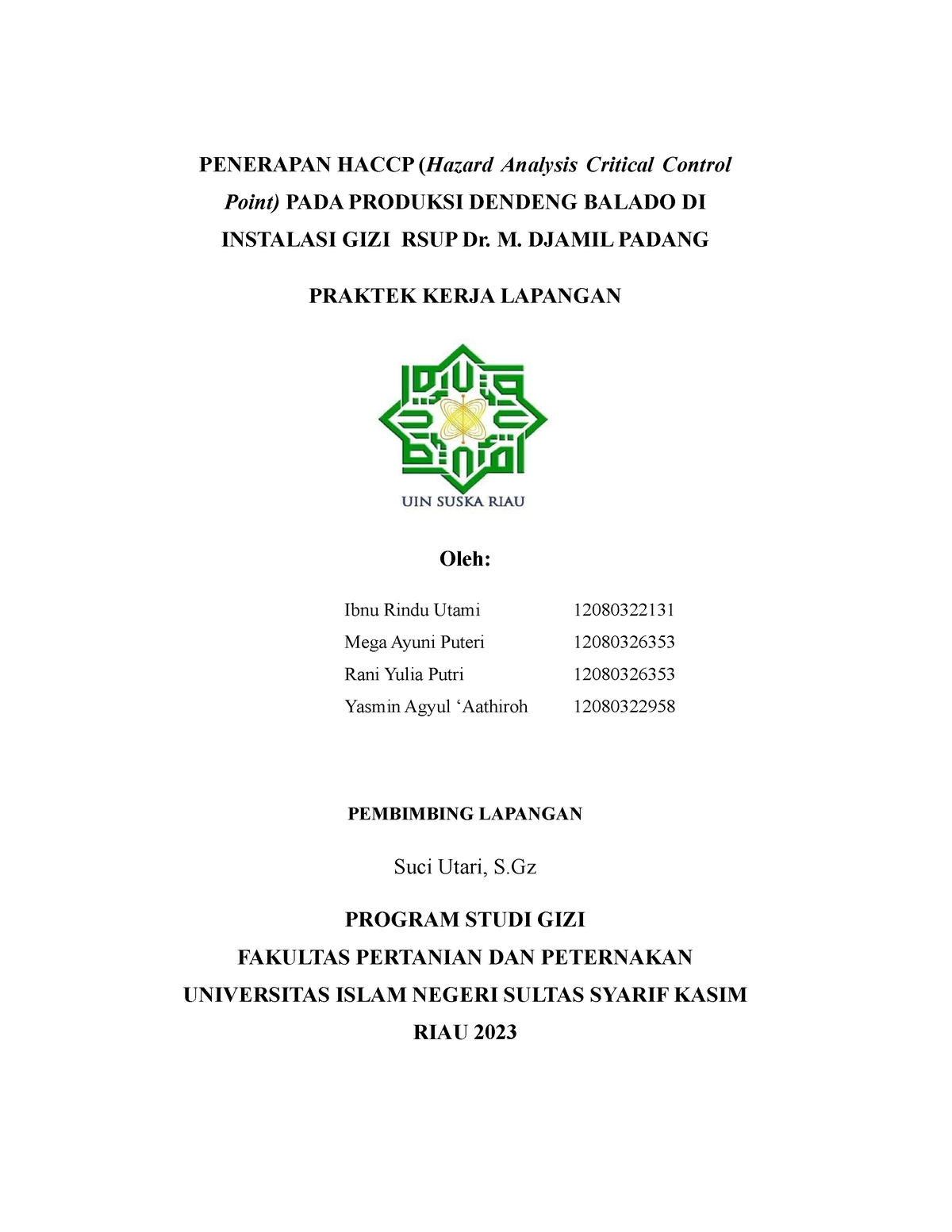 Revisi Penerapan HACC Kel 4 - PENERAPAN HACCP (Hazard Analysis Critical ...