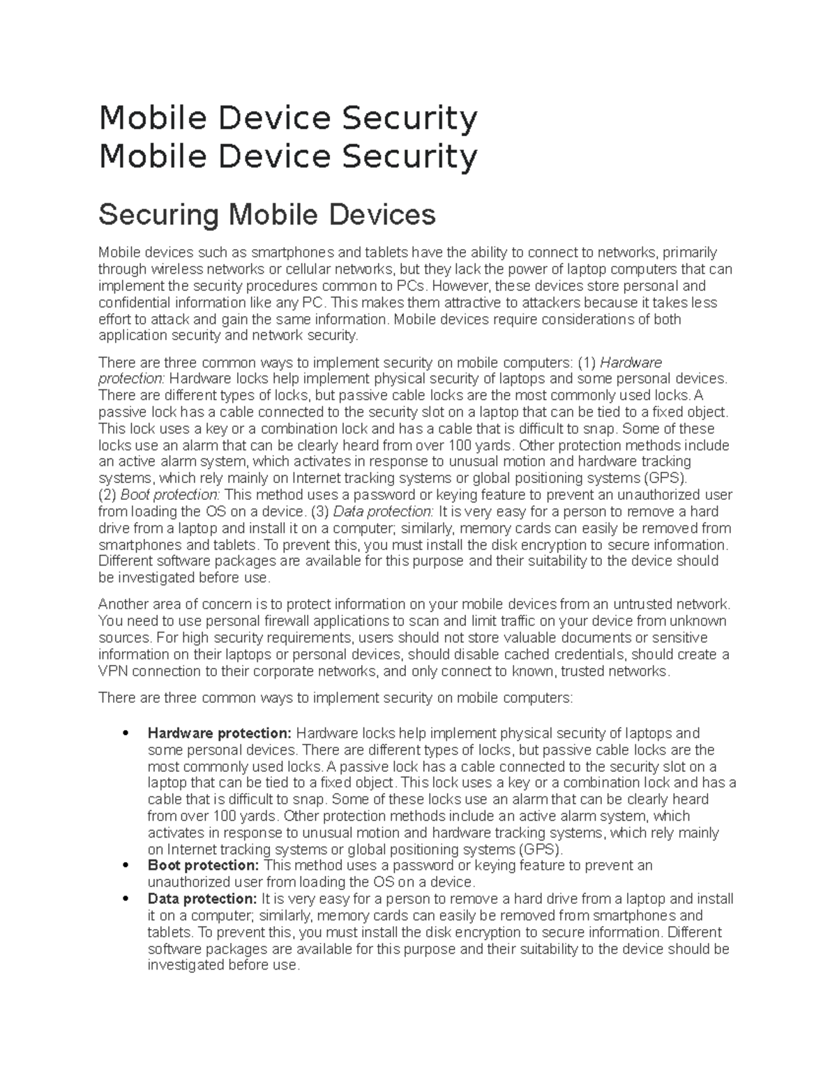 Mobile Device Security - Mobile Device Security Mobile Device Security ...