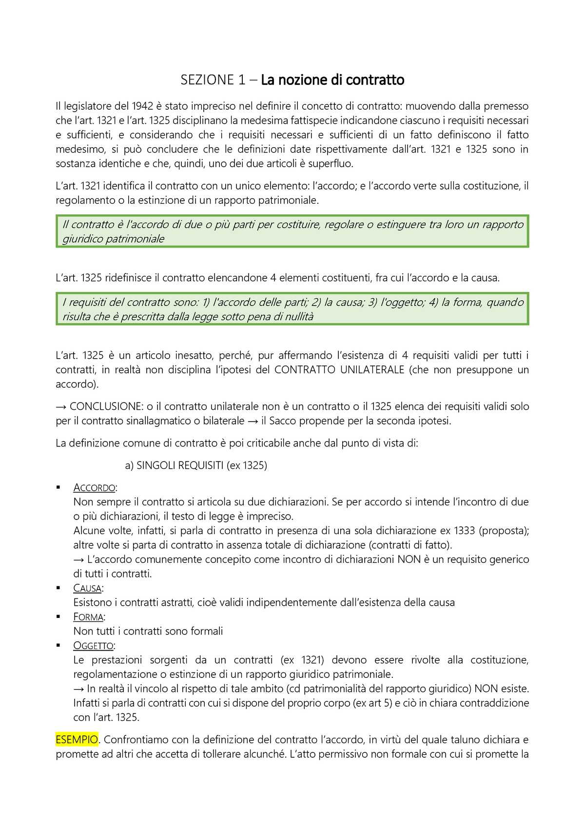 Diritto Civile 1 - SEZIONE 1 – La Nozione Di Contratto Il Legislatore ...