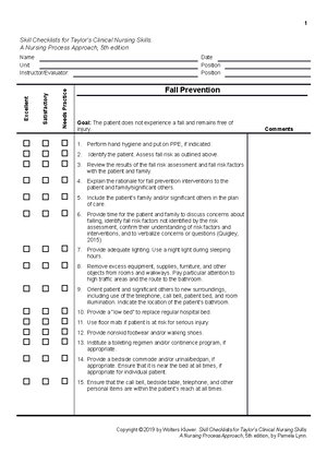 Donning and Doffing Sterile Gloves - Skill Checklists for Taylor’s ...