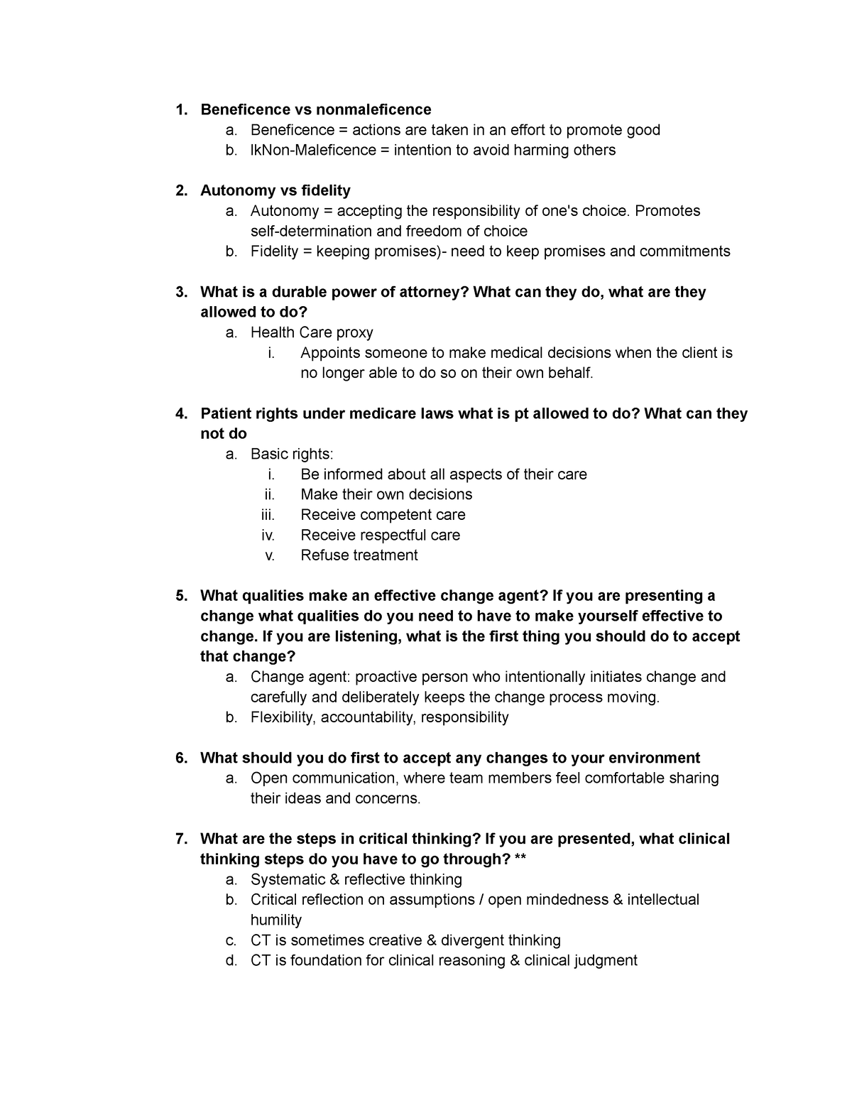 Final Exam Study Guide - 1. Beneficence Vs Nonmaleficence A 