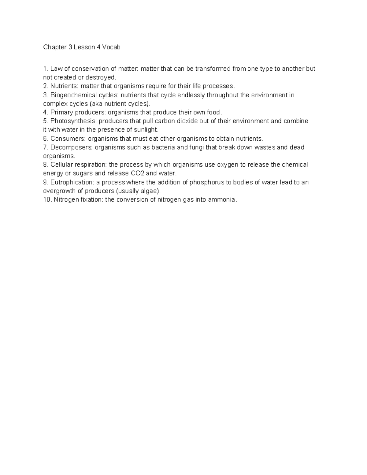 Read and Define Chapter 3, Lesson 4 - Biogeochemical Cycles - Chapter 3 ...