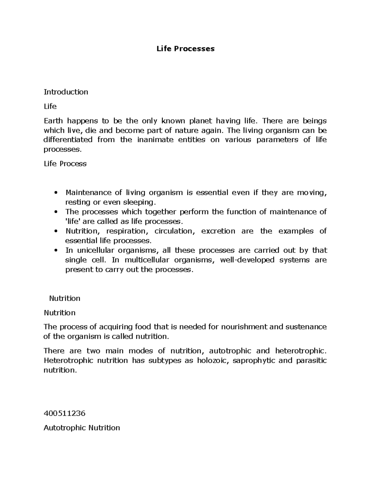New Microsoft Word Document - Life Processes Introduction Life Earth ...