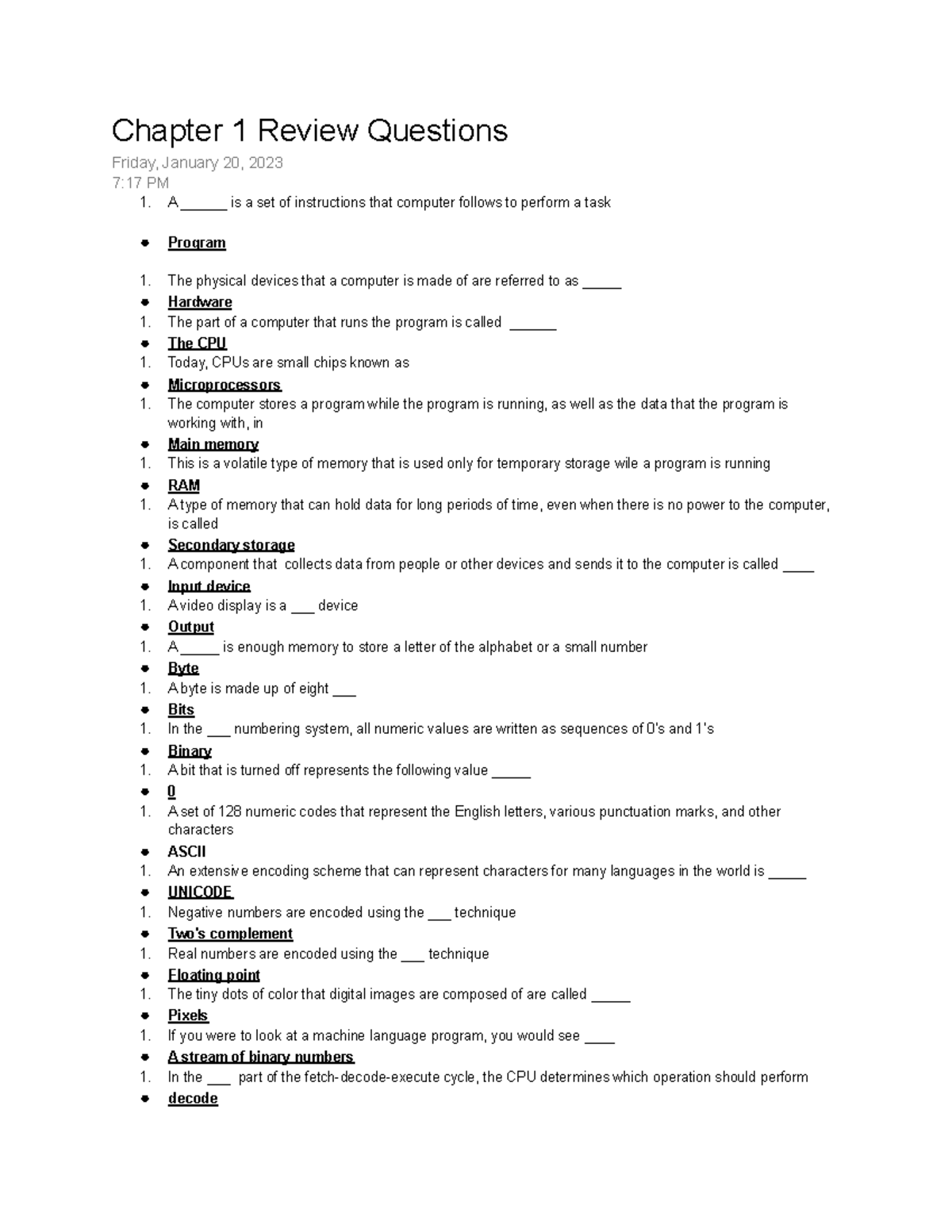 Chapter 1 Review Questions - Chapter 1 Review Questions Friday, January ...