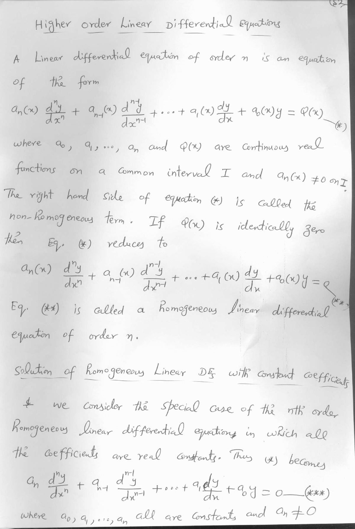 Higher Order Linear Differential Equation (Notes + Exercise +Solution ...