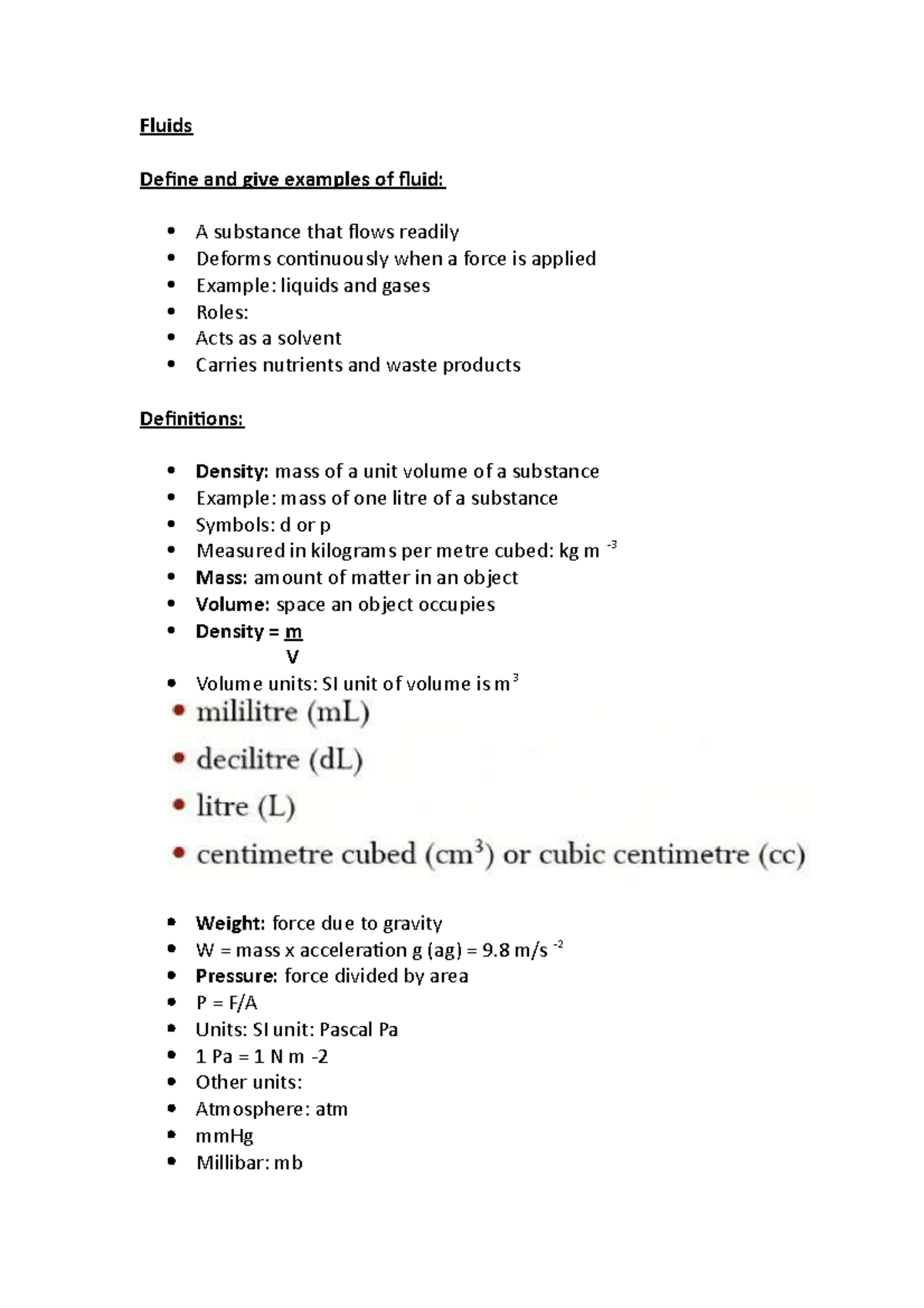 Fluids Lecture notes Fluids Define and give examples of fluid A substance that flows readily