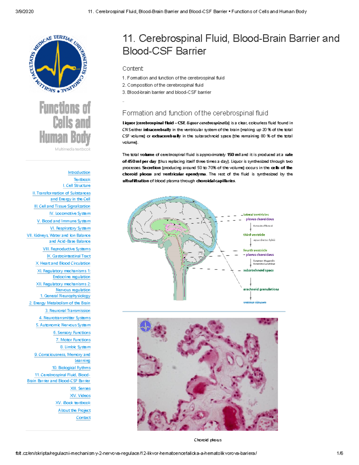 11. Cerebrospinal Fluid, Blood-Brain Barrier and Blood-CSF Barrier ...