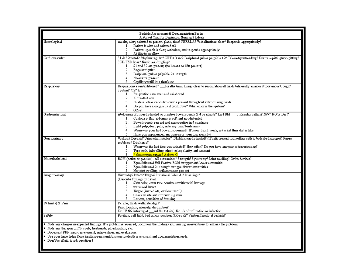 QSENBedsideAssessmentPocketCardRevised3 Bedside Assessment