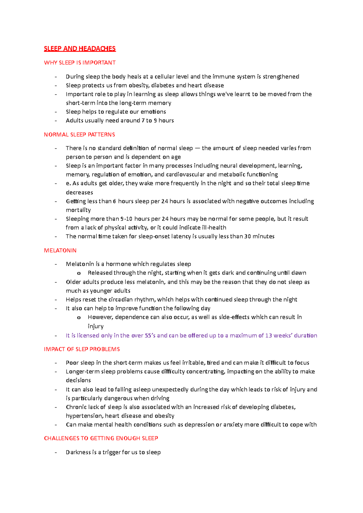 Sleep AND Headaches - Lecture notes 1 - SLEEP AND HEADACHES WHY SLEEP ...