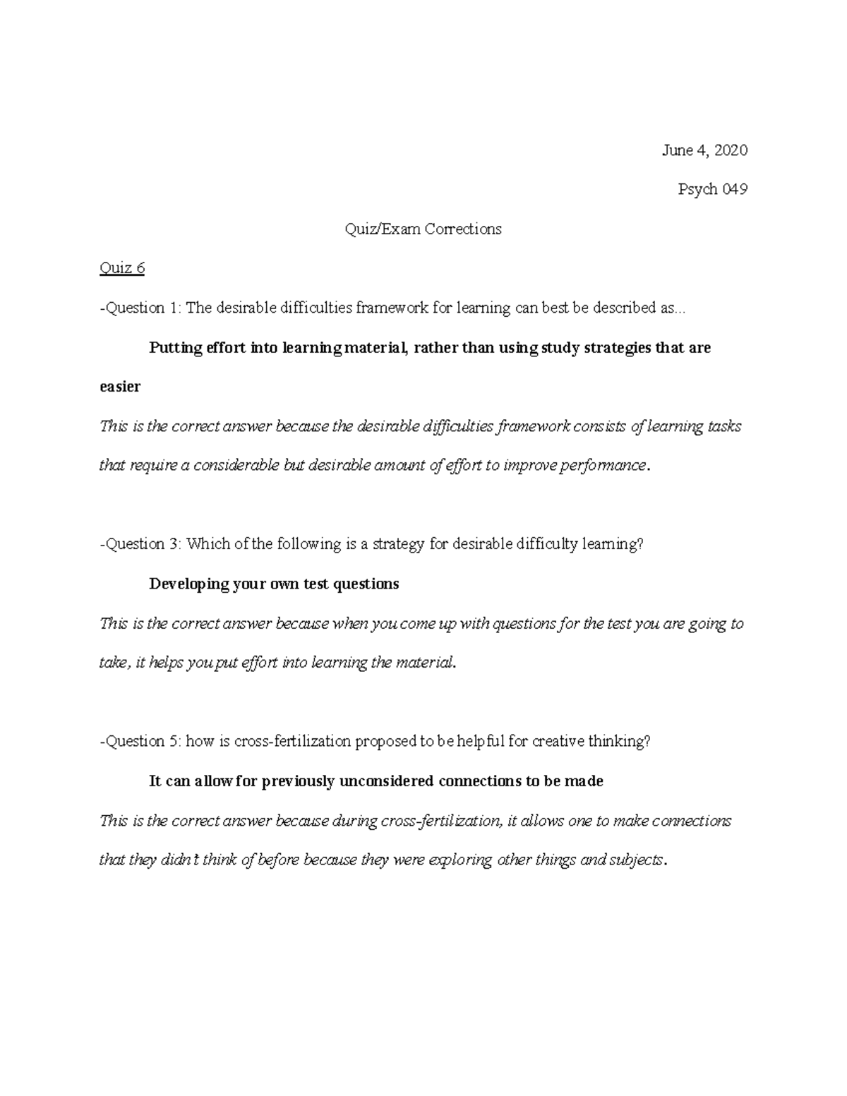 Psyc 049 quiz corrections June 4, 2020 Psych 049 Quiz/Exam