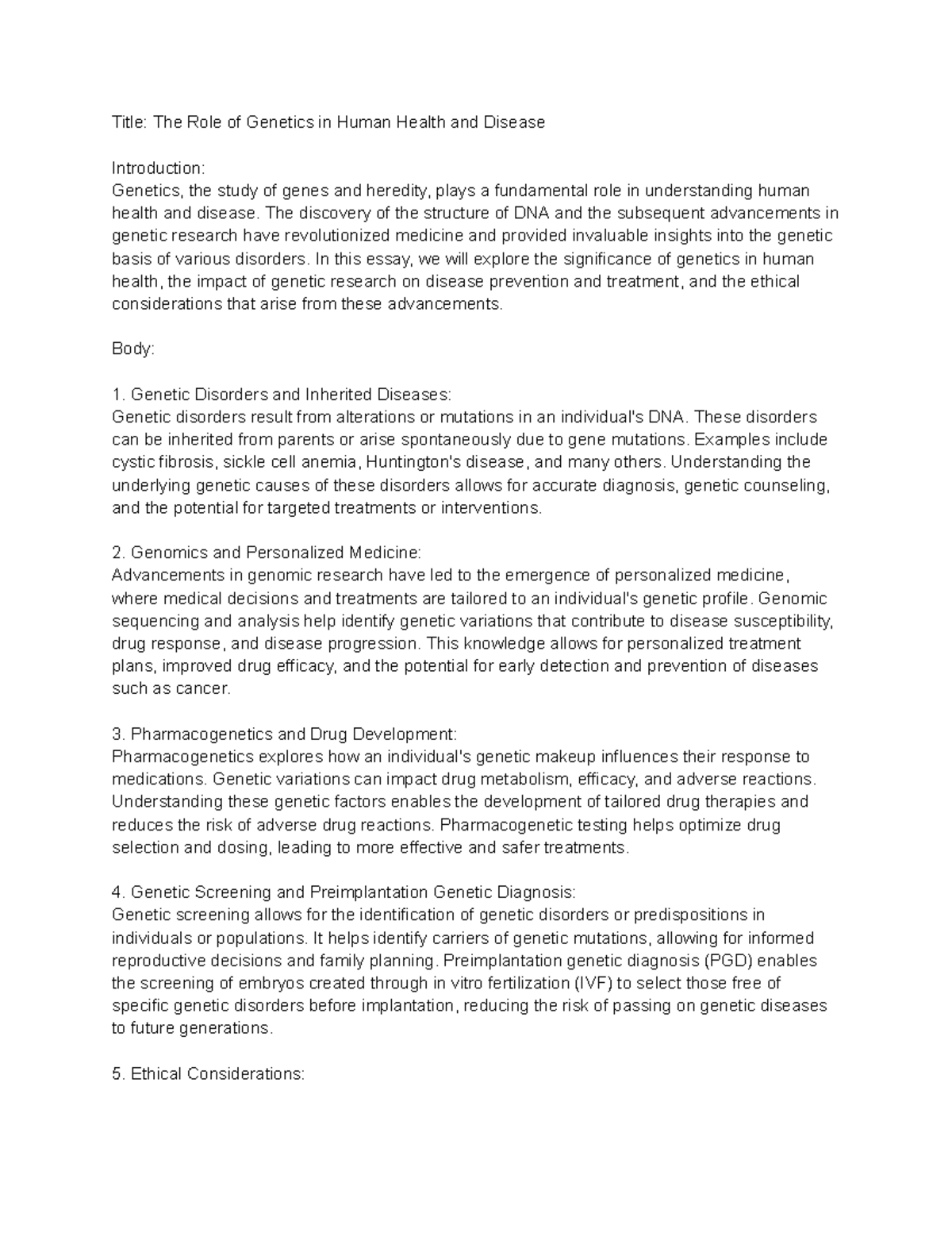 Title The Role of Genetics in Human Health and Disease - Title: The ...