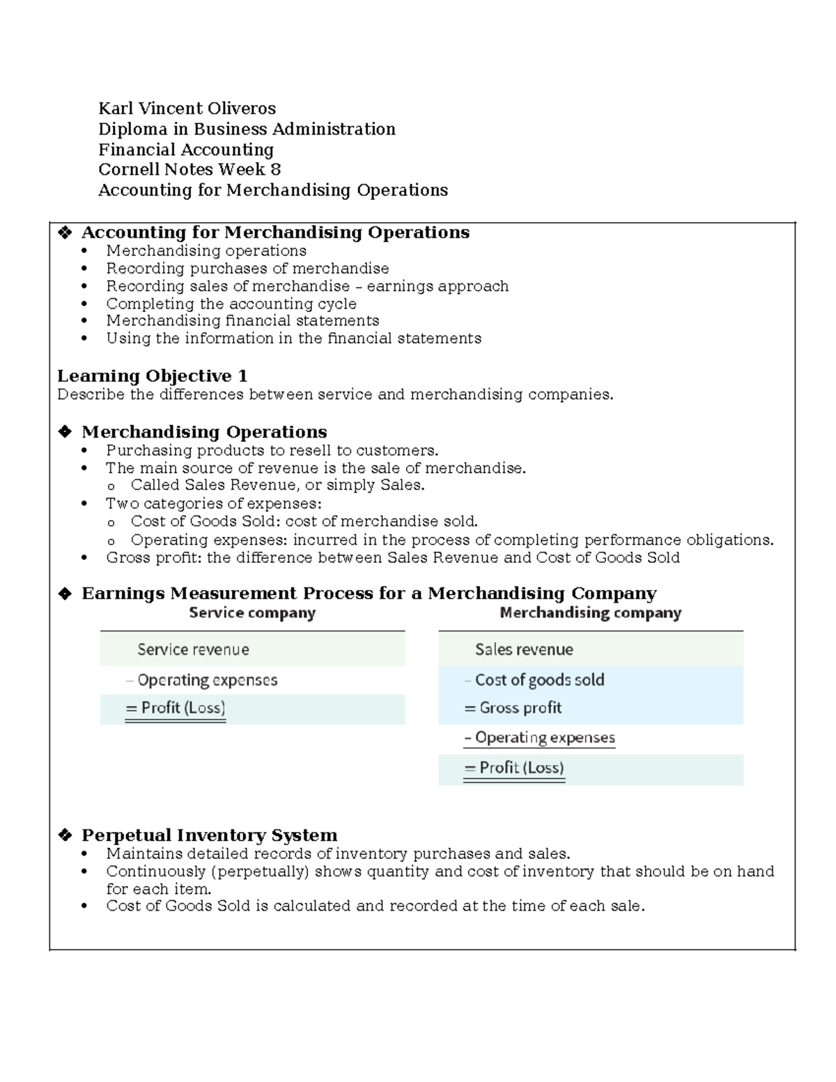 Cornell Notes #5 (Accounting for Merchandising Operations) - Karl ...