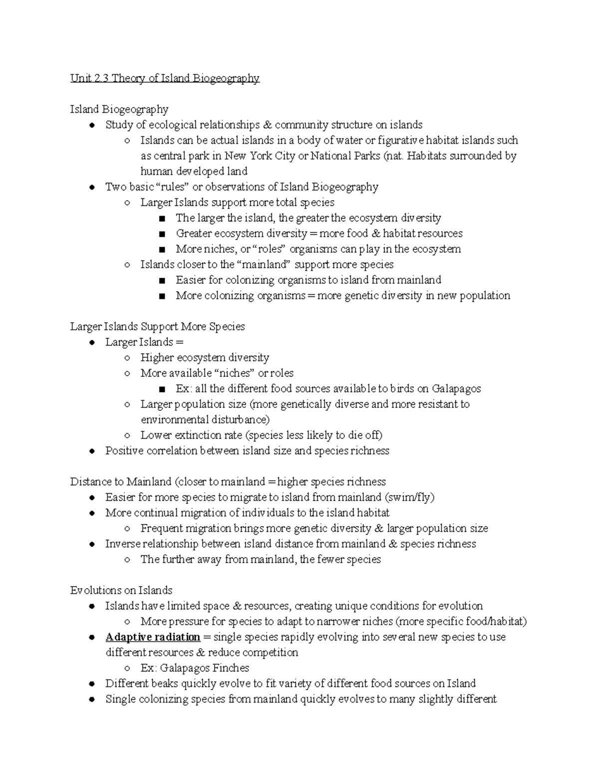 Copy of Unit 2.3 Theory of Island Biogeography - Unit 2 Theory of ...