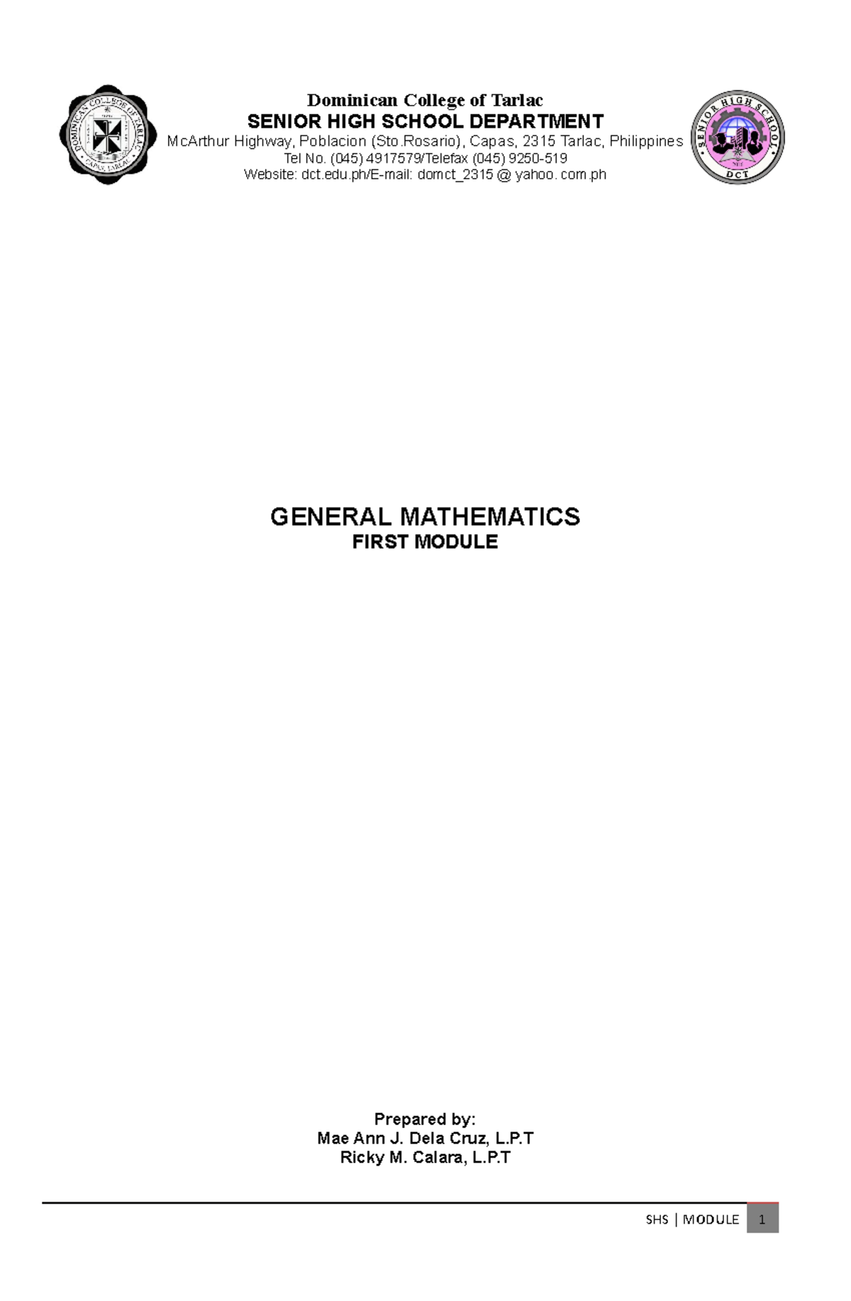General Mathematics Module 1 - Dominican College of Tarlac SENIOR HIGH ...