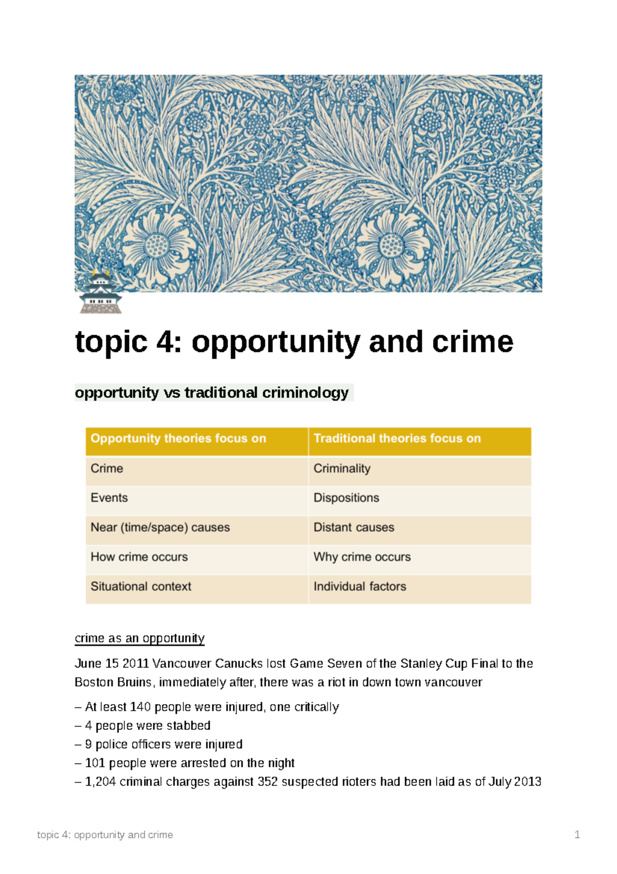 Topic 4 opportunity and crime - topic 4: opportunity and crime ...