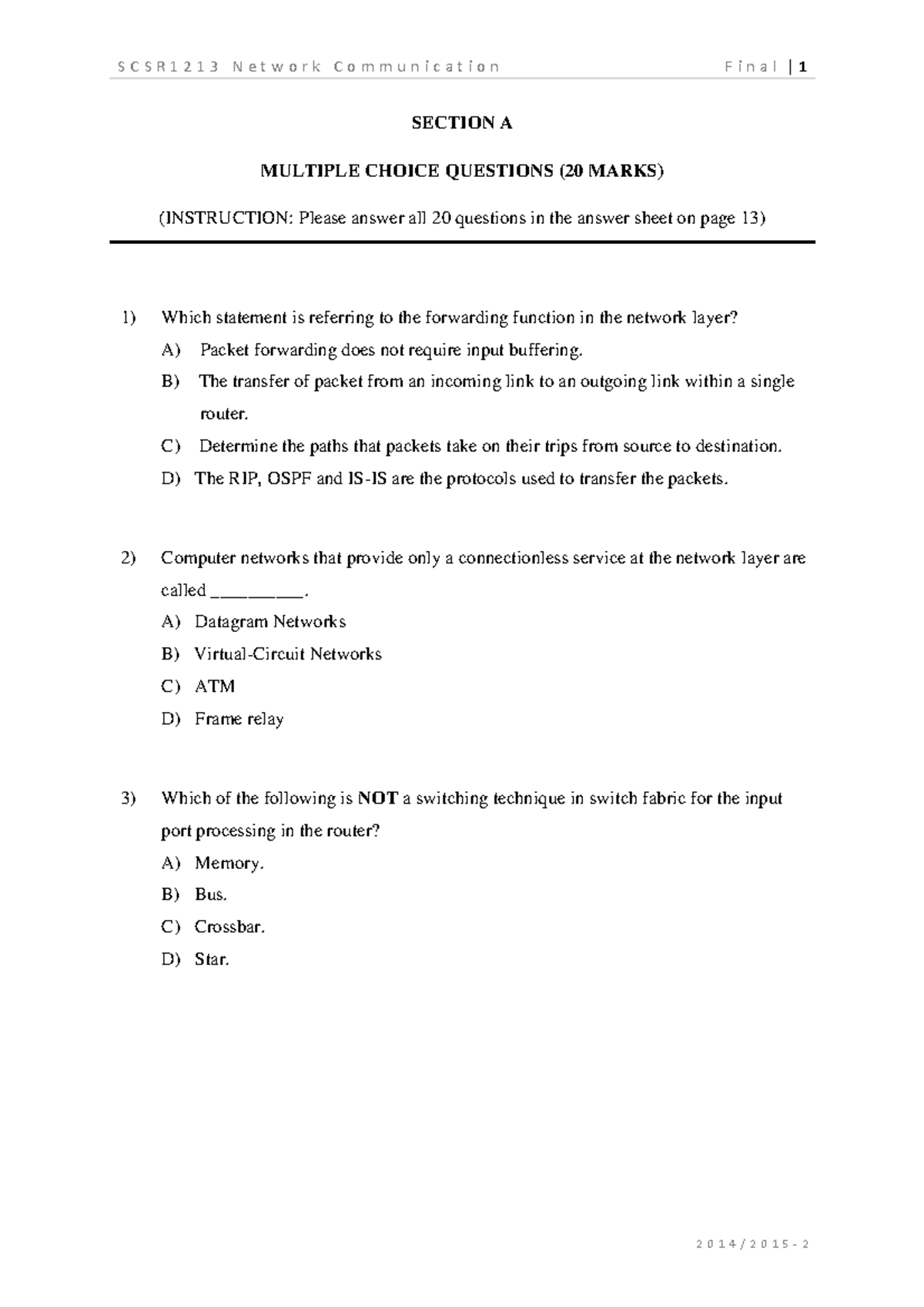 Final Exam 14 10 April, questions - SECTION A MULTIPLE CHOICE QUESTIONS ...