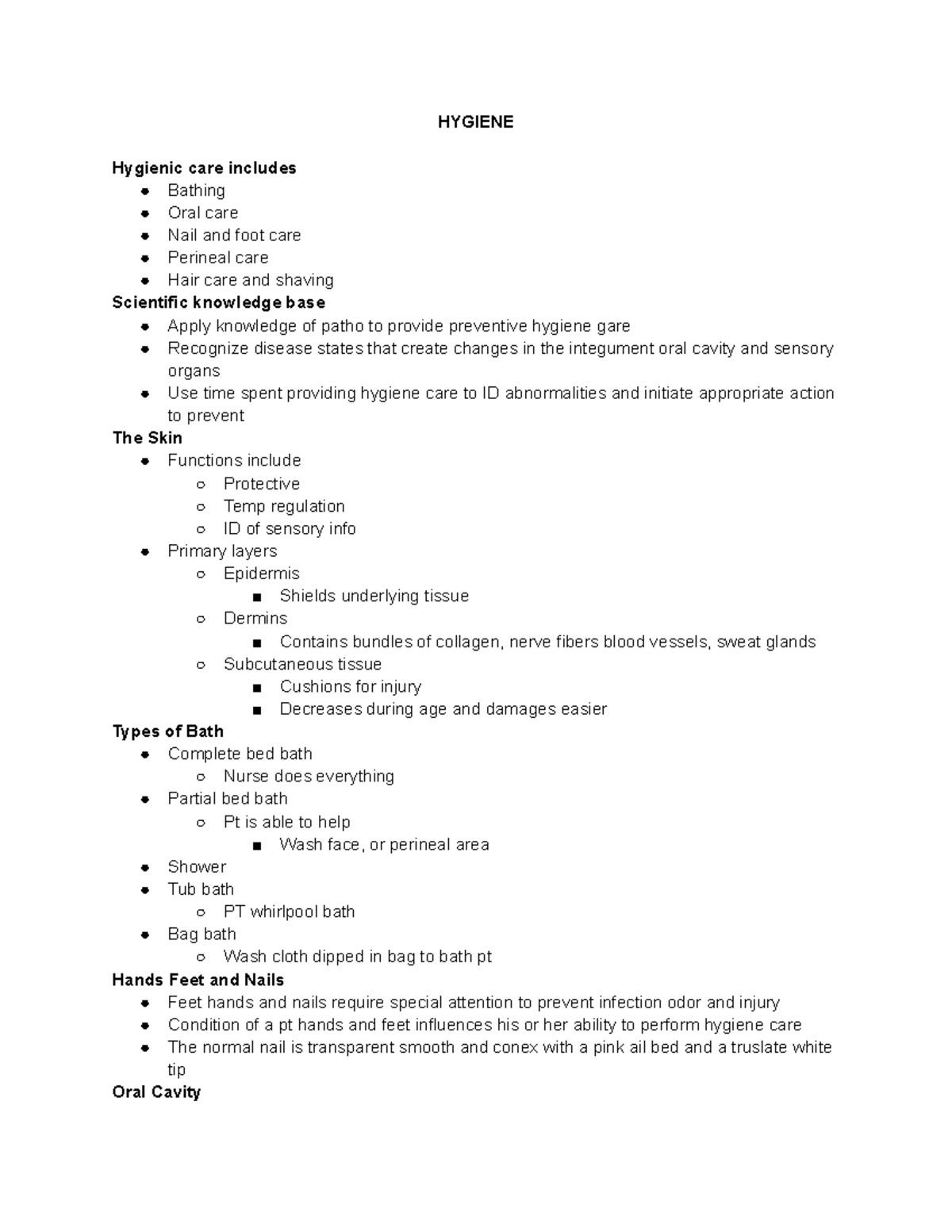 Fundamentals 9 5 - Lecture notes 5 - HYGIENE Hygienic care includes ...
