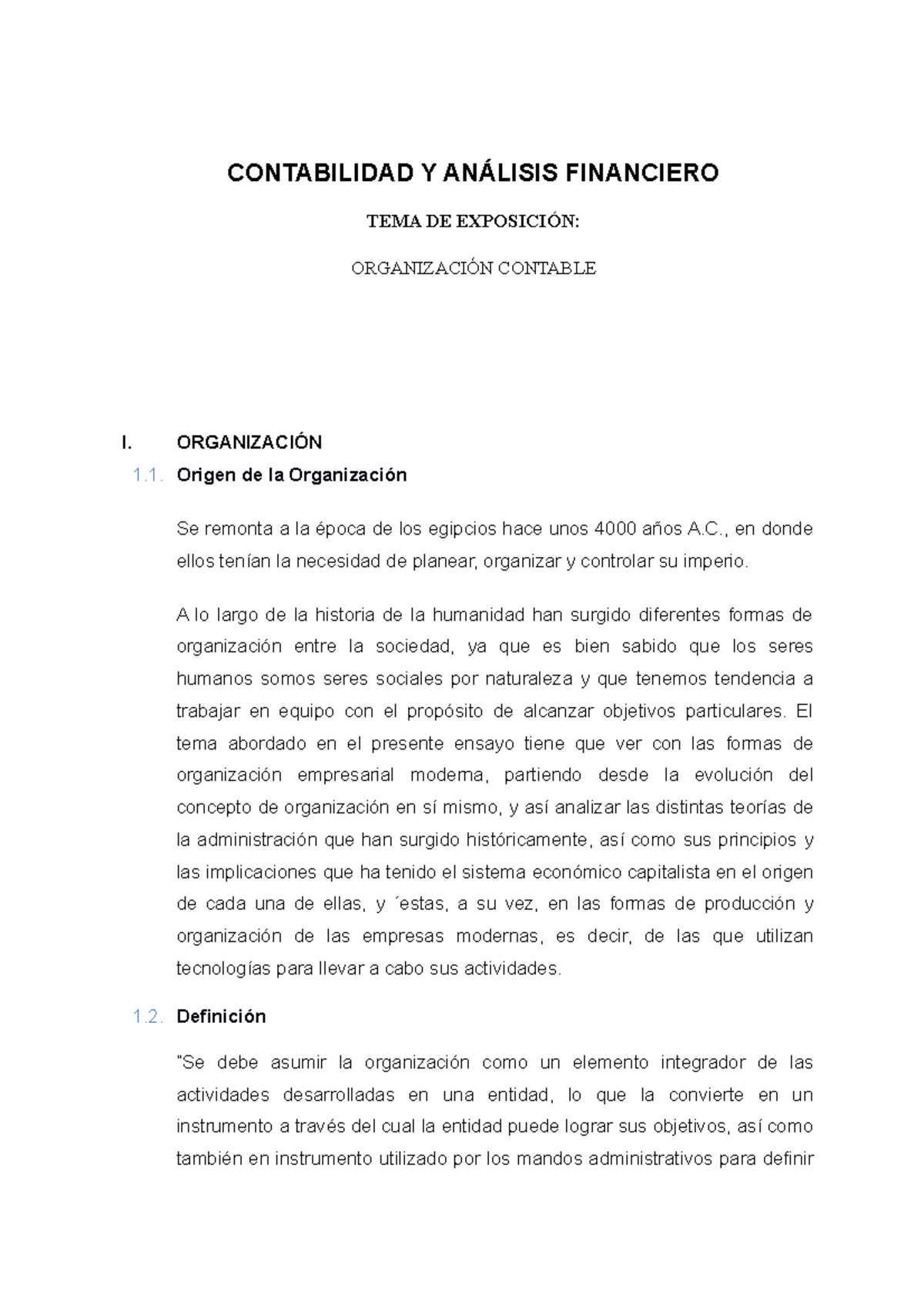 Organización Contable - CONTABILIDAD Y ANÁLISIS FINANCIERO TEMA DE ...