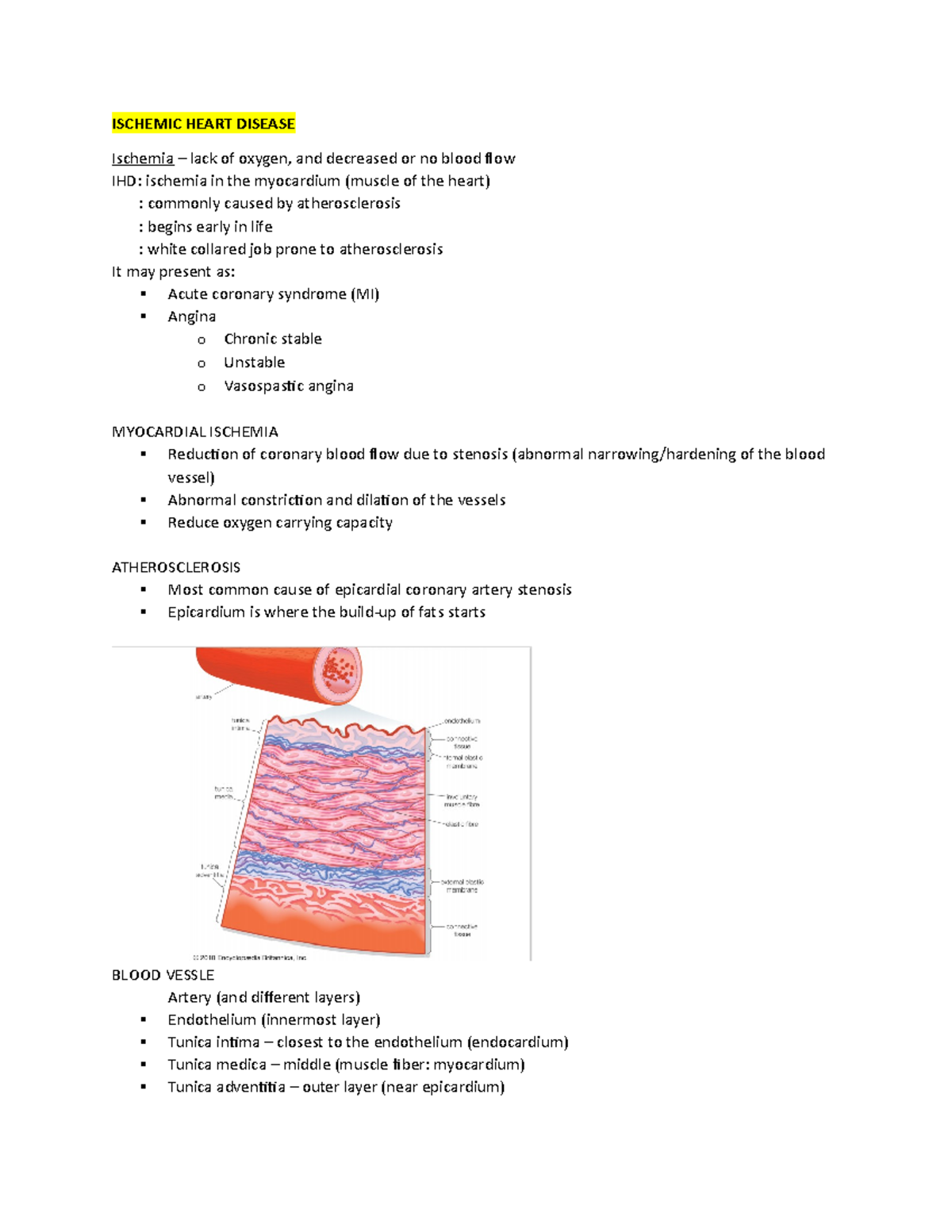Ischemic Heart Disease PART 1 - ISCHEMIC HEART DISEASE Ischemia – lack ...