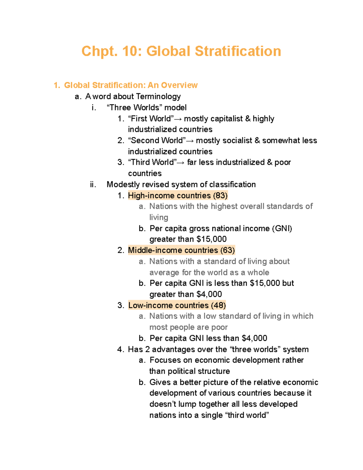 Chpt 10 notes-2 - chapter notes - Chpt. 10: Global Stratification 1 ...