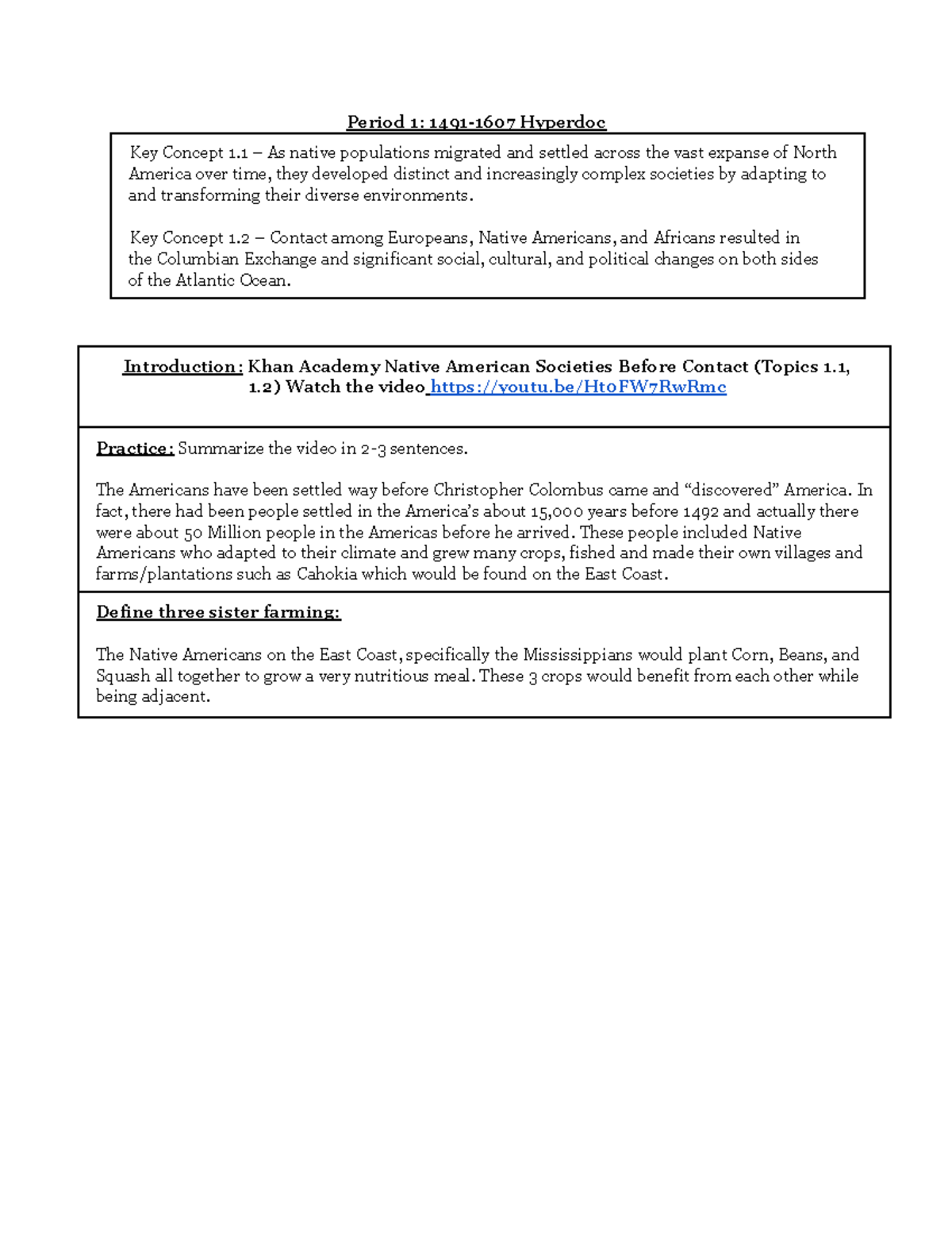 Period 1 Hyperdoc - Hyper doc 1 - Period 1: 1491-1607 Hyperdoc Key ...