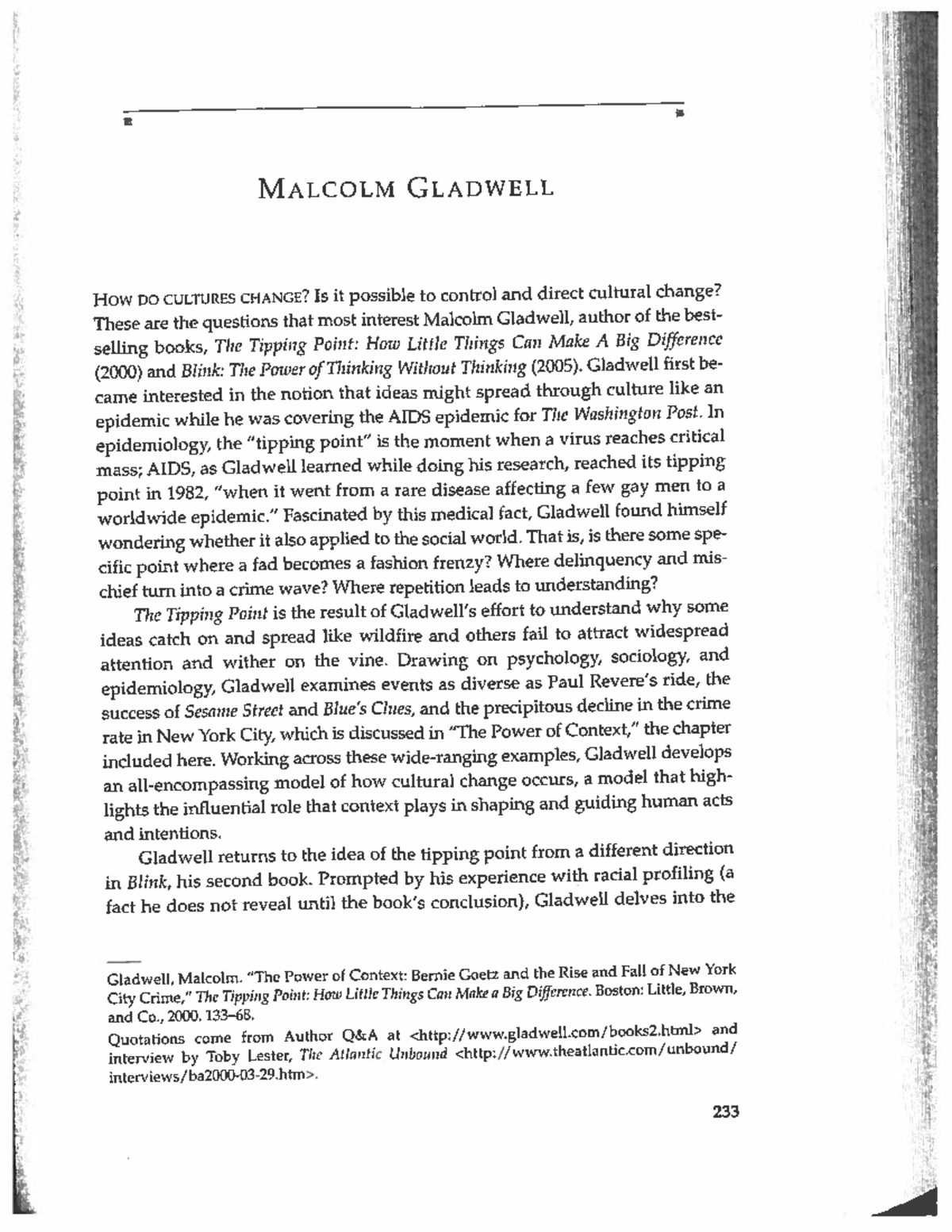 what is gladwell's thesis