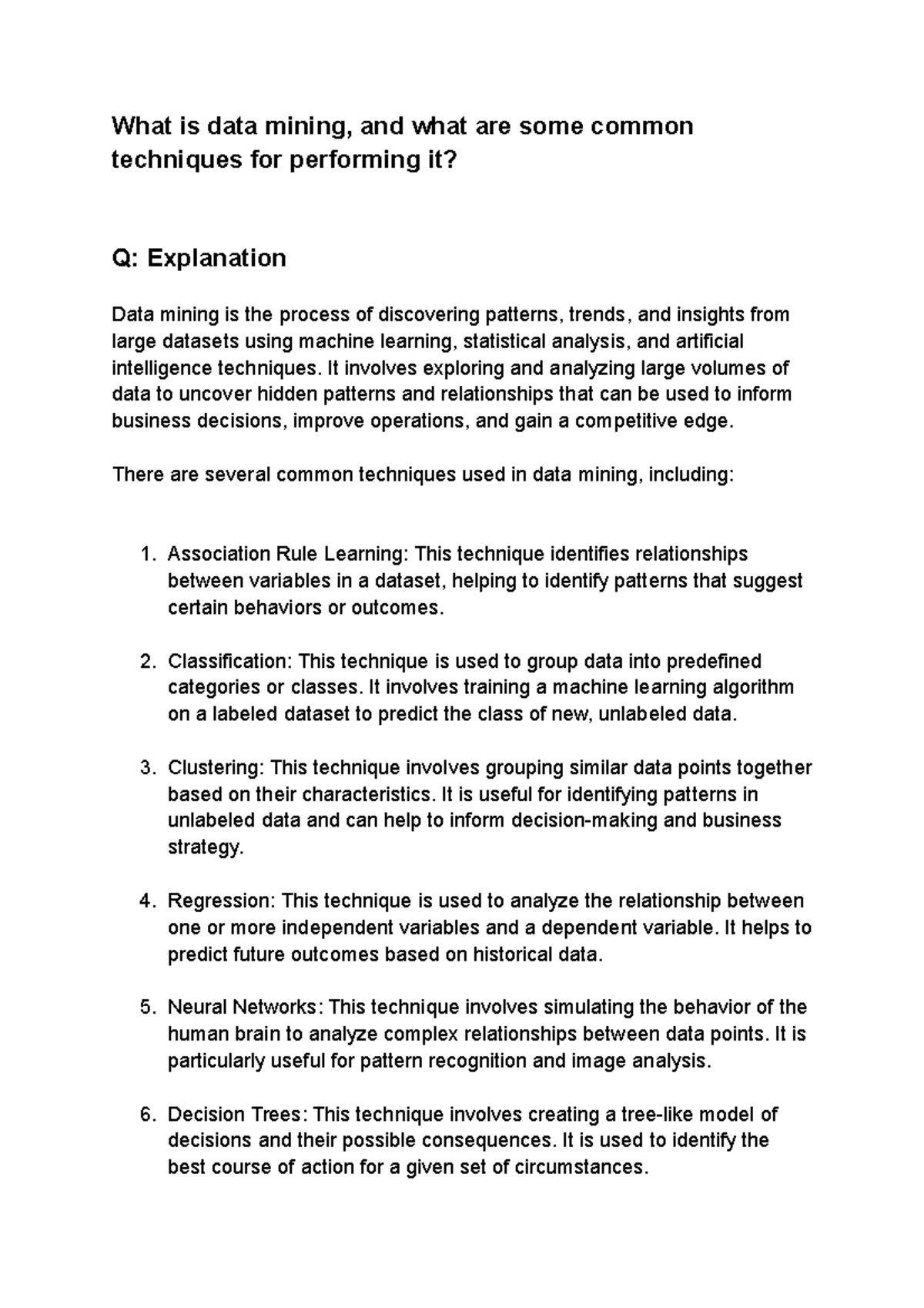 what-is-data-mining-and-what-are-some-common-techniques-for-performing