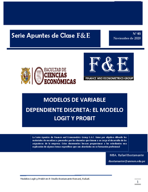 6. Apuntes DE Clase. Modelo Logit Probit EN R Studio - Modelos Logit y Probit  en R Studio Bustamante - Studocu