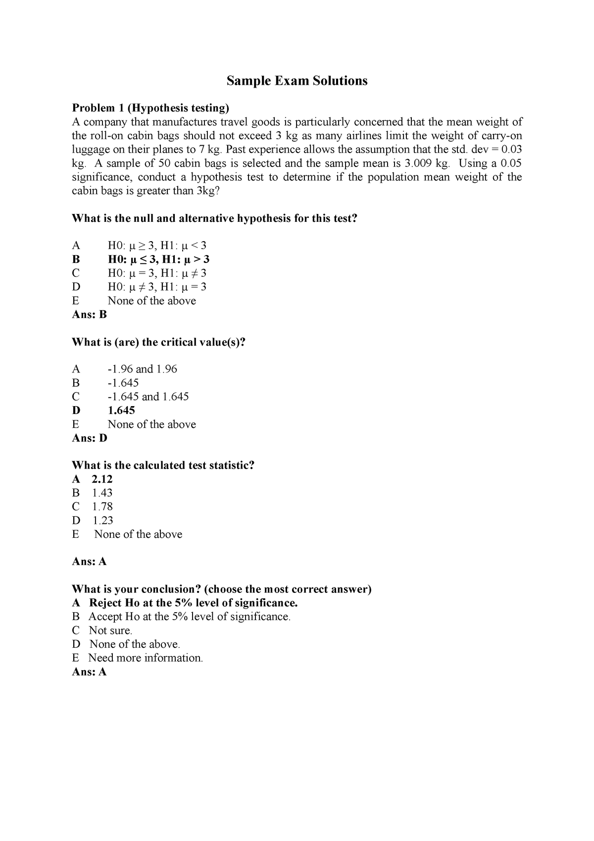 hypothesis exam questions and answers