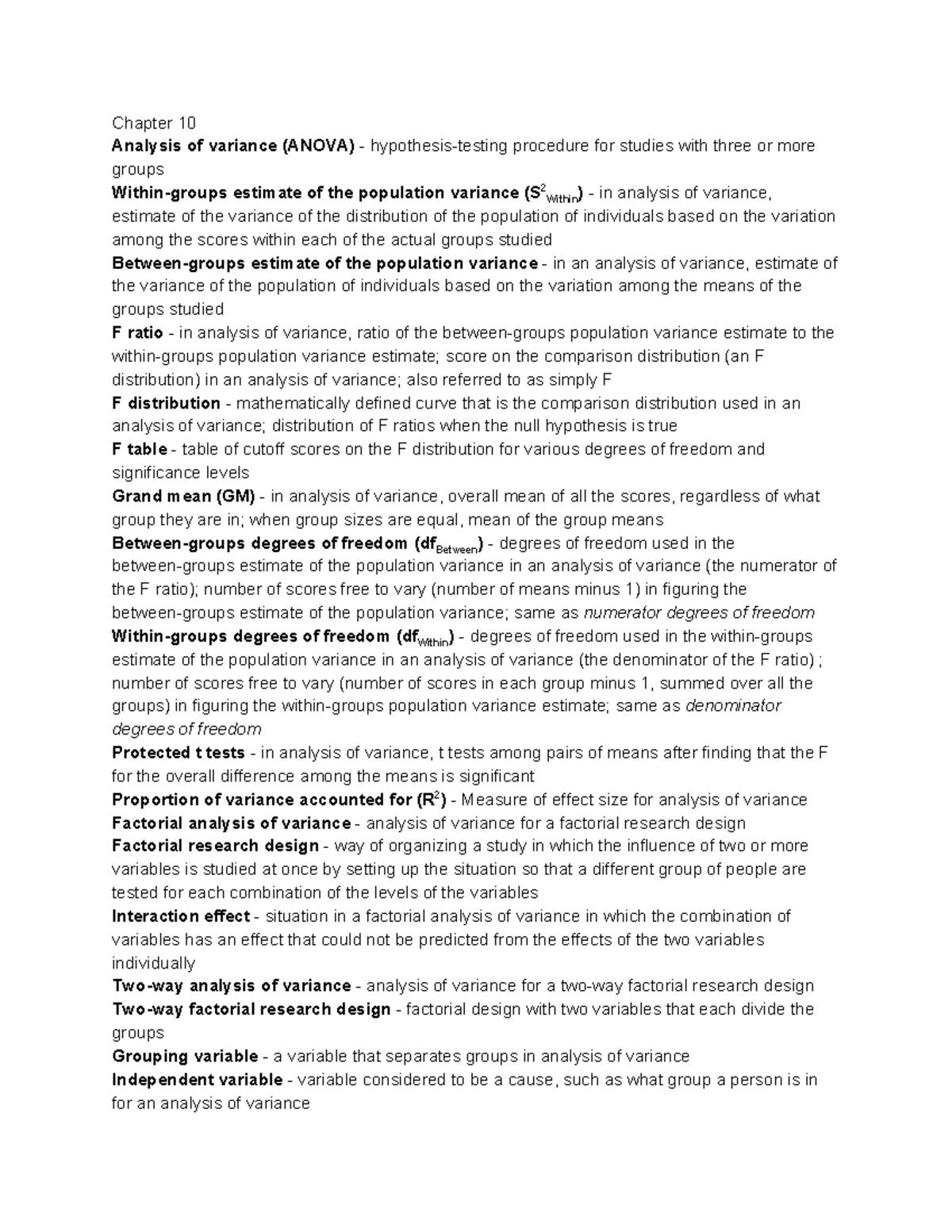 Chapter 10 Textbook Notes Analysis of Variance Anova - Chapter 10 ...