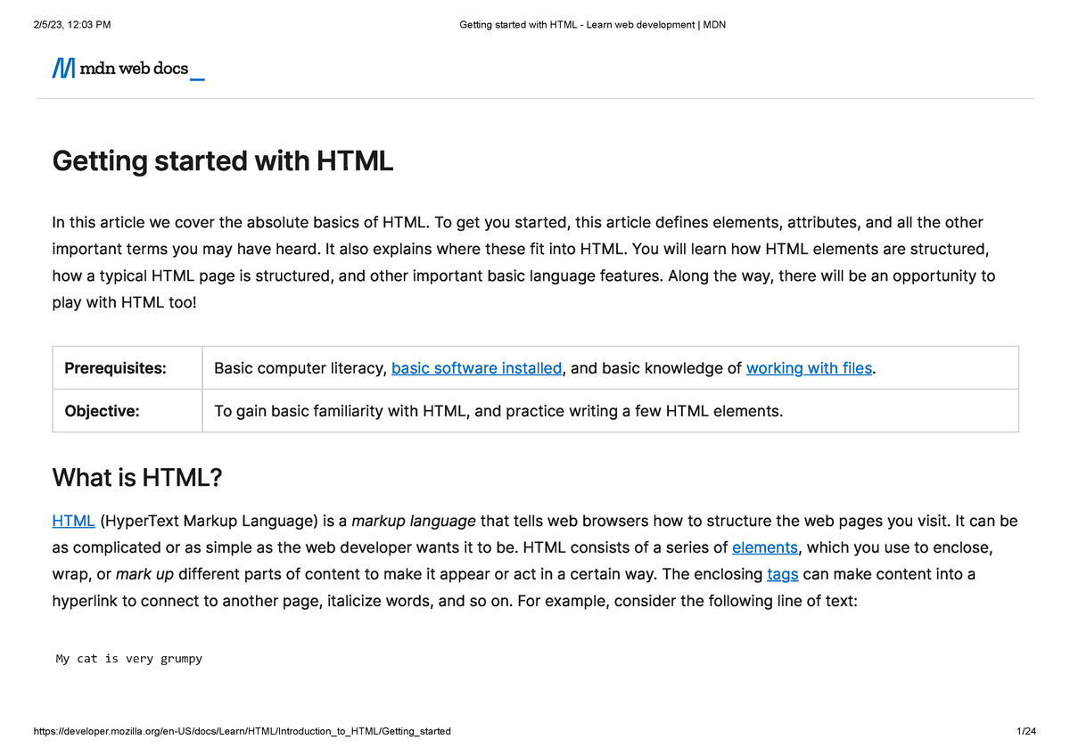 Getting Started With HTML - Learn Web Development MDN - Getting Star ...