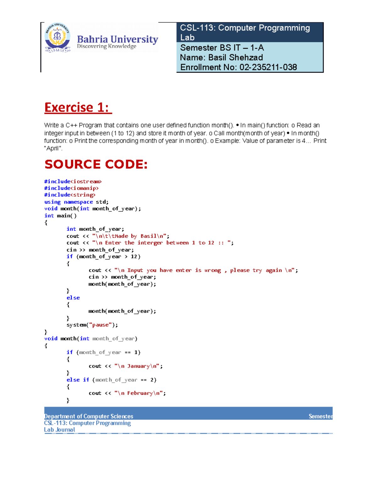 Assigement 08 of computer programming lab in bukc - Lab Semester BS IT ...
