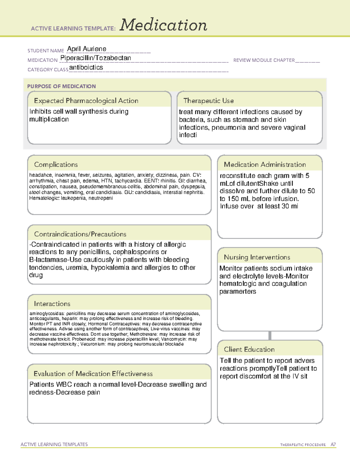 Piperacillin: toza - It wasn’t about bad as I thought - ACTIVE LEARNING ...