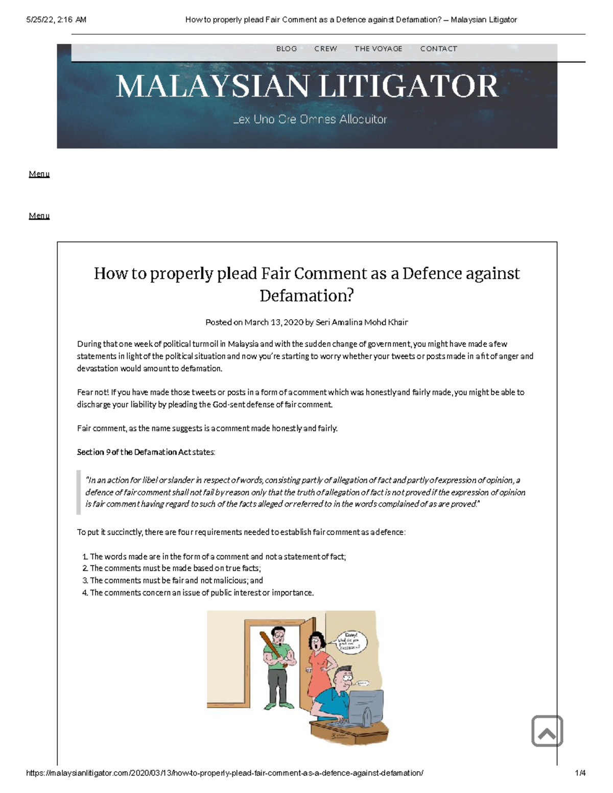 How to properly plead Fair Comment as a Defence against Defamation