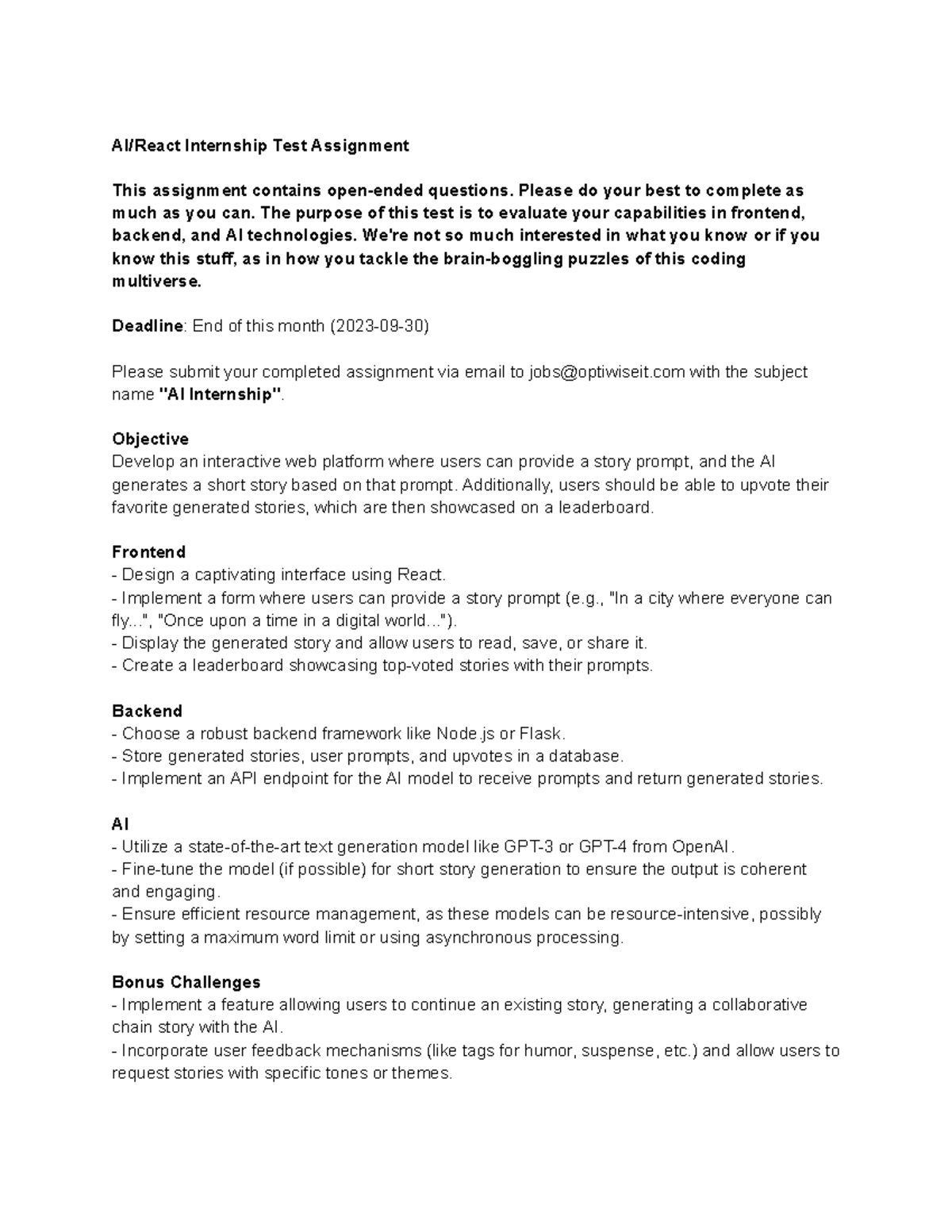 AI React Internship Test Assignment - AI/React Internship Test ...