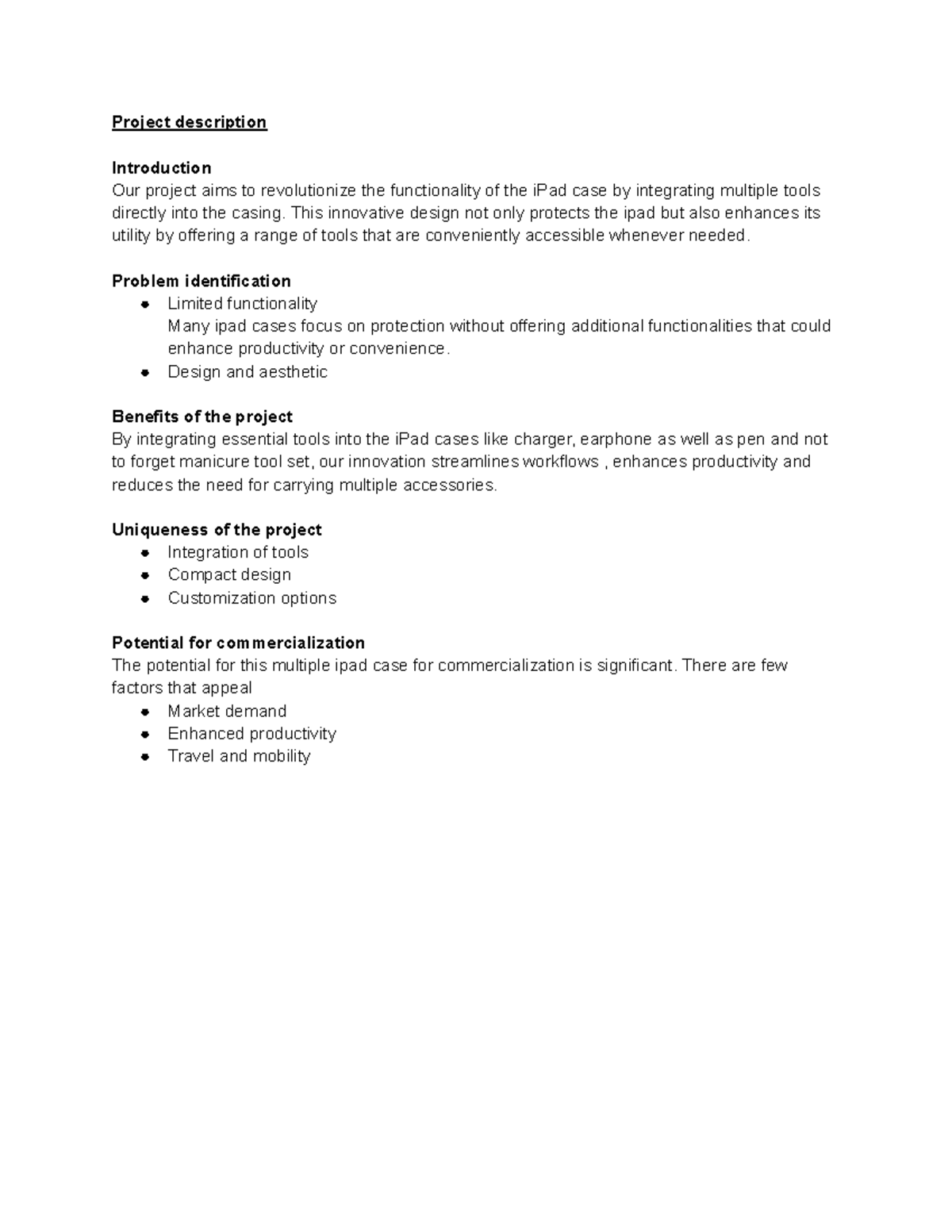 Project description Innovation - Project description Introduction Our ...