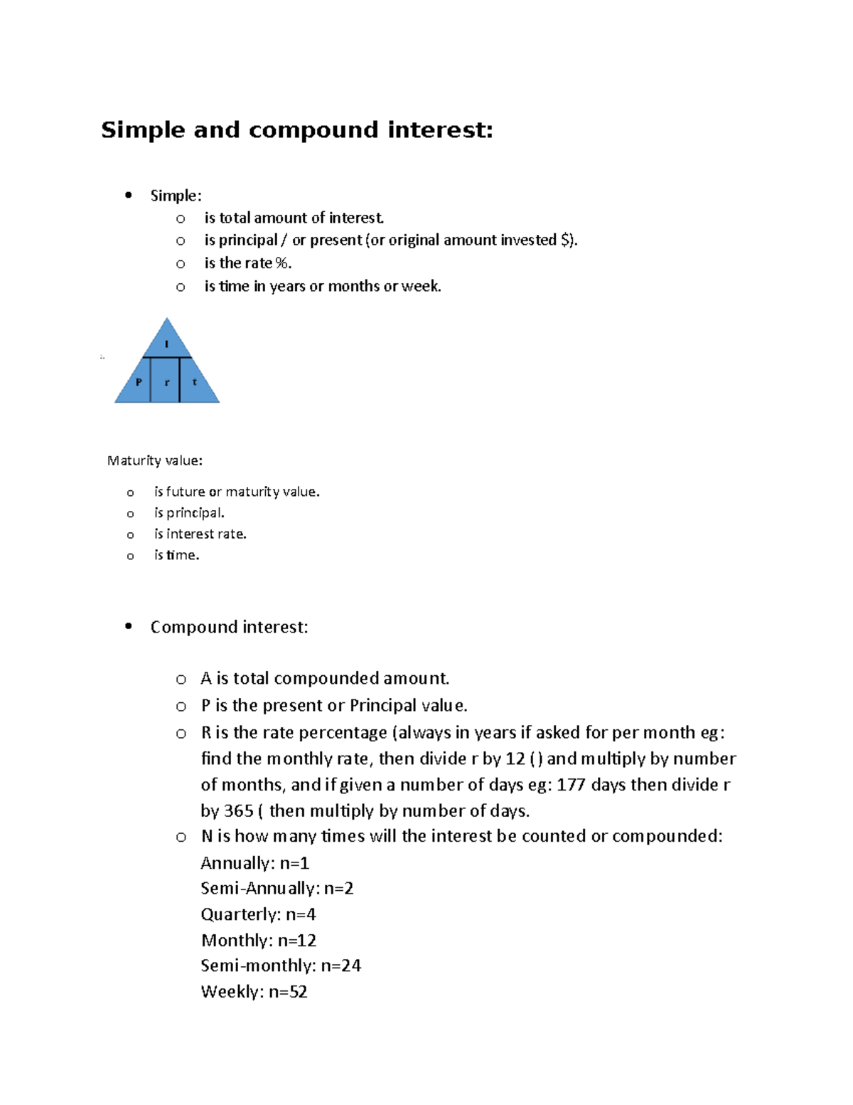 Simple and compound interest - o is principal / or present (or original  amount invested $). o is the - Studocu