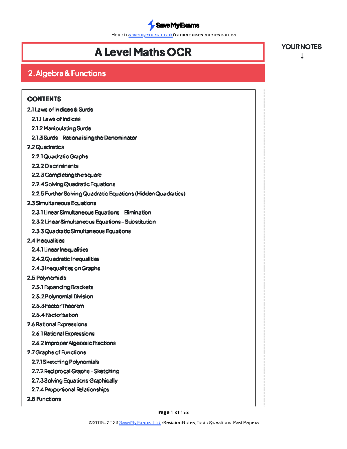2. algebra and functions - Page 1 of 158 A Level Maths OCR 2. Algebra ...