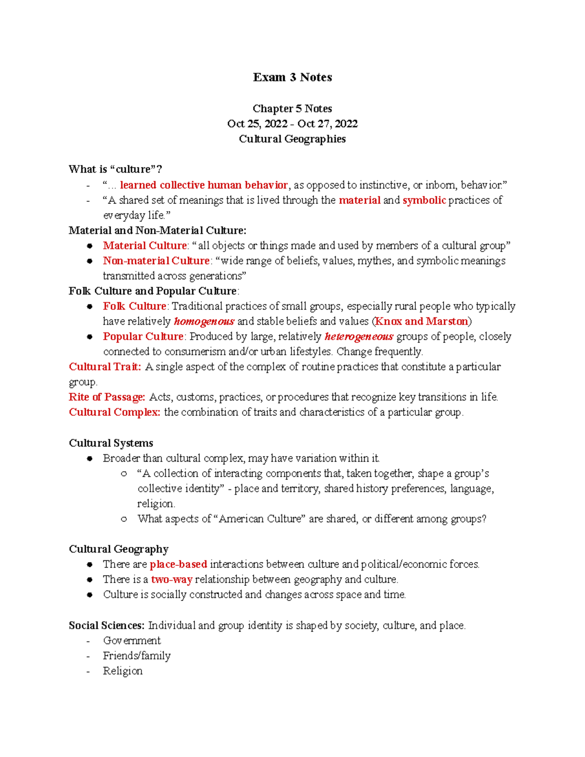Human Geo Notes - Exam 3 - Exam 3 Notes Chapter 5 Notes Oct 25, 2022 ...