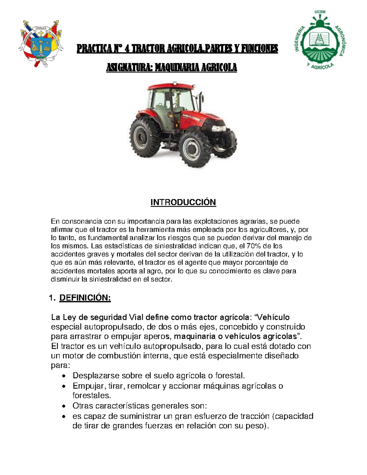 Practica N°12DA FASE Tractor Agricola, Partes Y Funciones 2DA FASE PRACTICA N∞ 4 TRACTOR