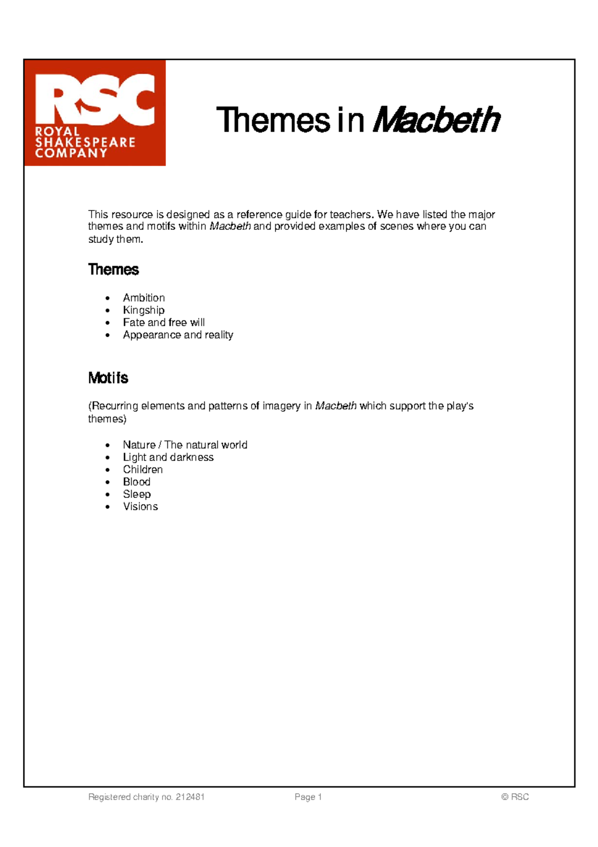 Edu-macbeth-themes - Notes On The Themes Of Macbeth - This Resource Is ...