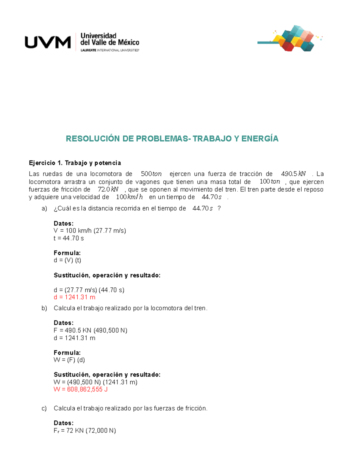 U3 Ejercicios Trabajo Energia. RESOLUCIÓN DE PROBLEMAS- TRABAJO Y ...