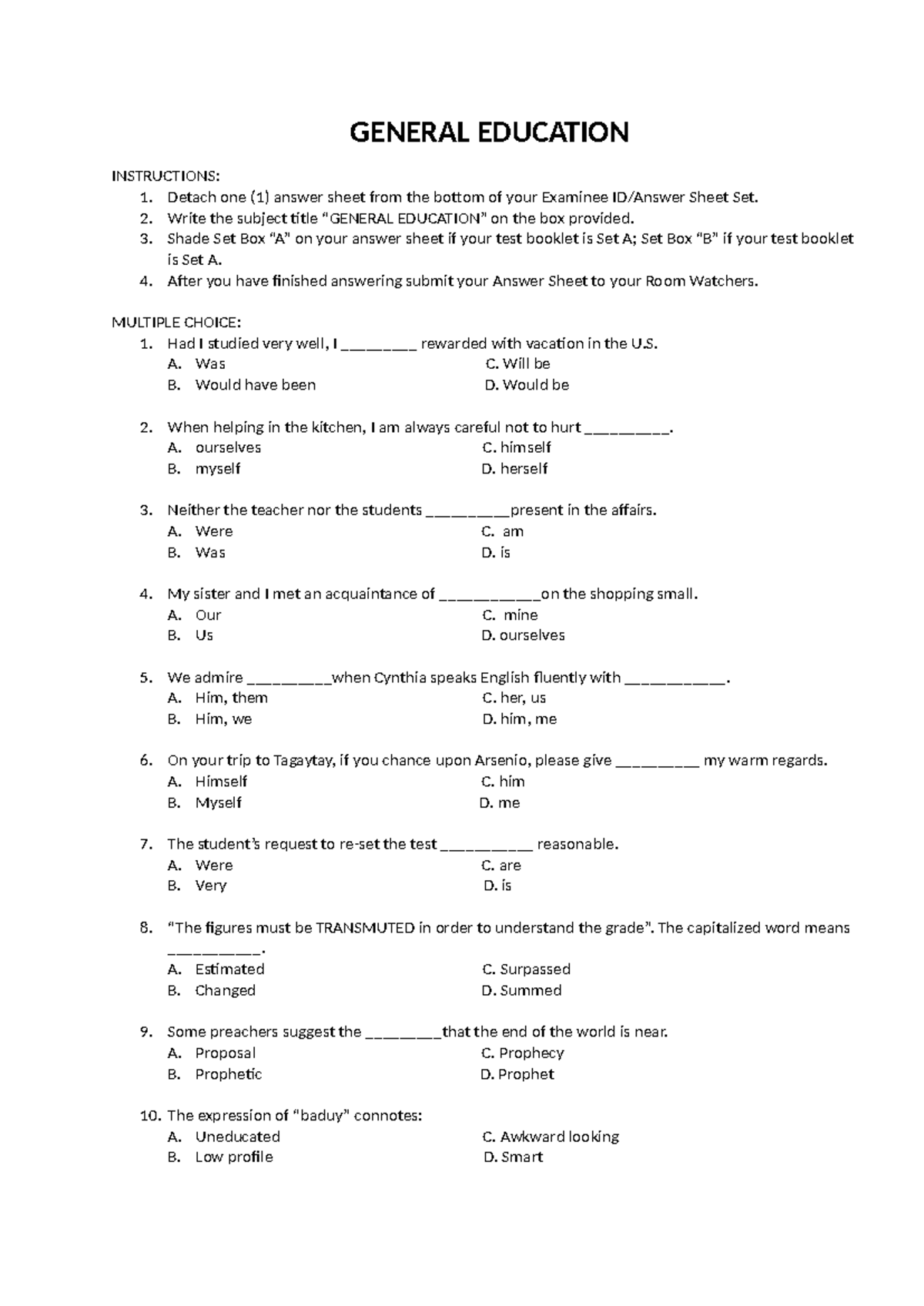 GEn-Ed - Ok ok ok - GENERAL EDUCATION INSTRUCTIONS: Detach one (1 ...