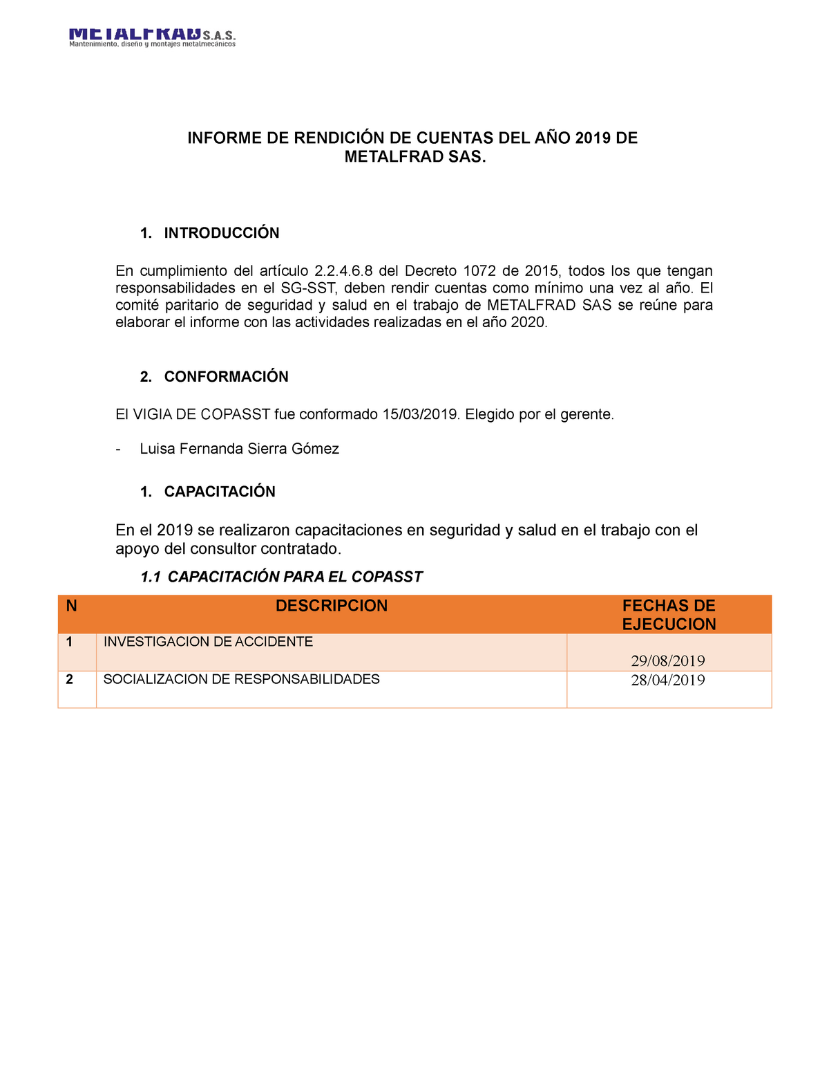 Informe Rendición DE Cuentas Copasst 219-2020 - INFORME DE RENDICIÓN DE  CUENTAS DEL AÑO 2019 DE - Studocu