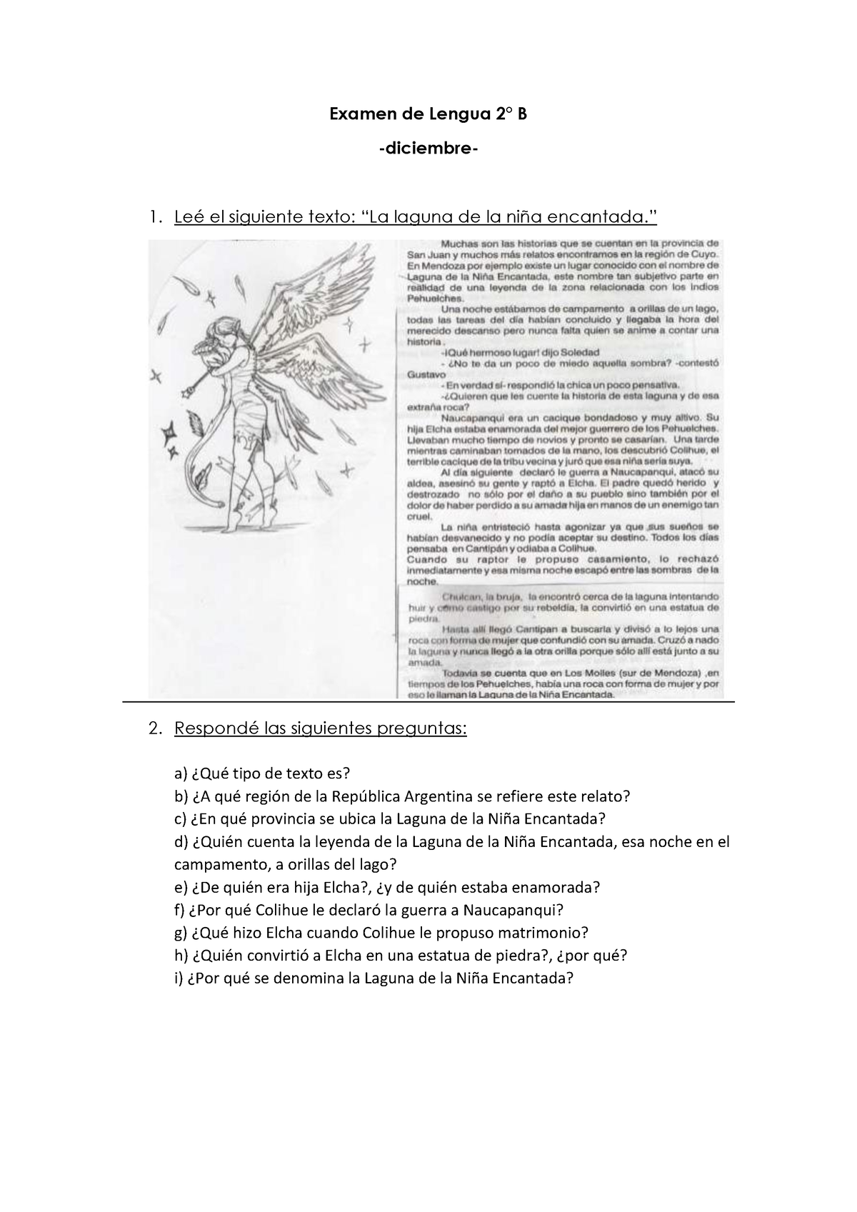 Examen De Lengua 2°B Diciembre - Examen De Lengua 2° B - Diciembre- Leé El Siguiente Texto: “La ...