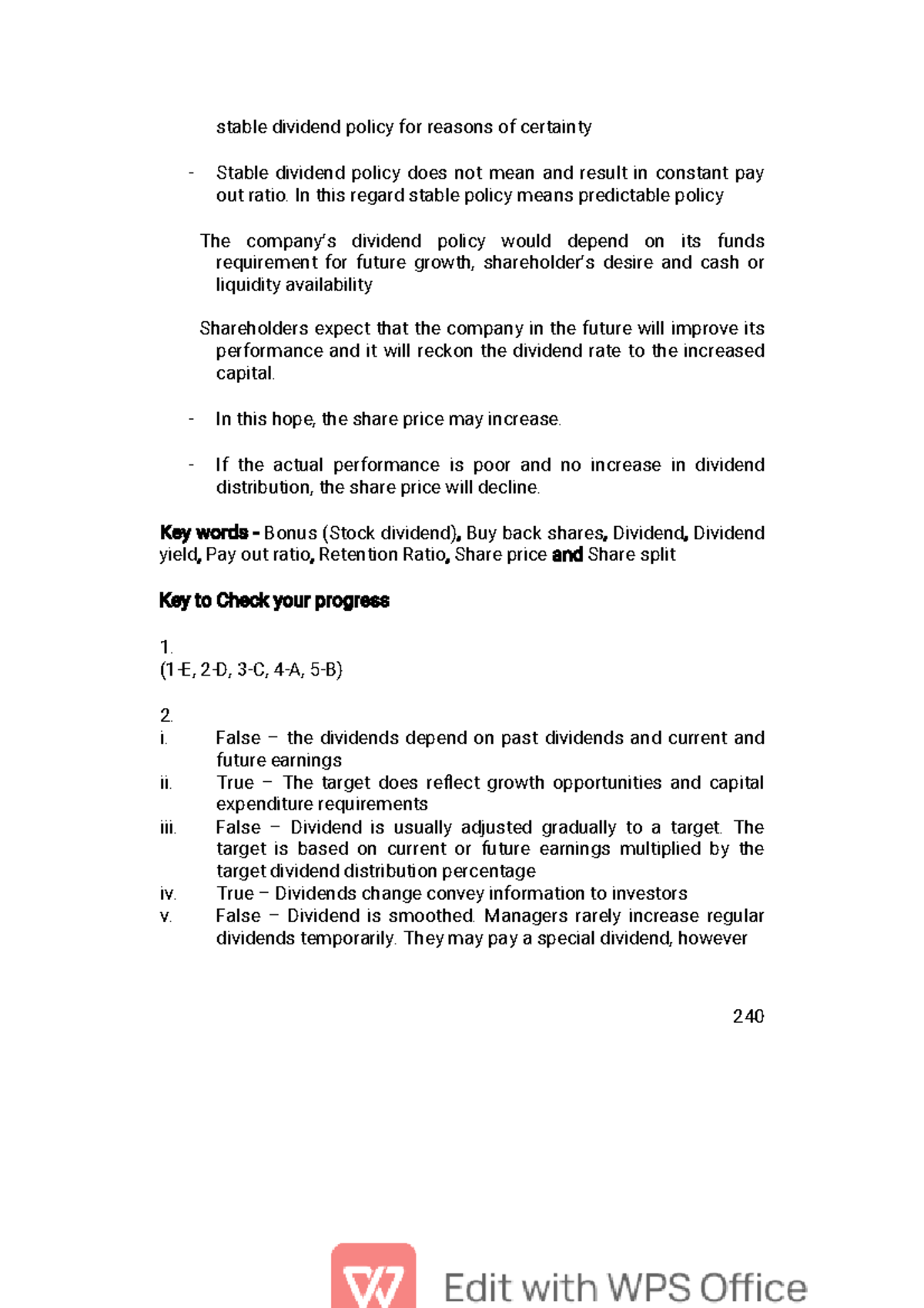 Financial management working capital - stable dividend policy for ...