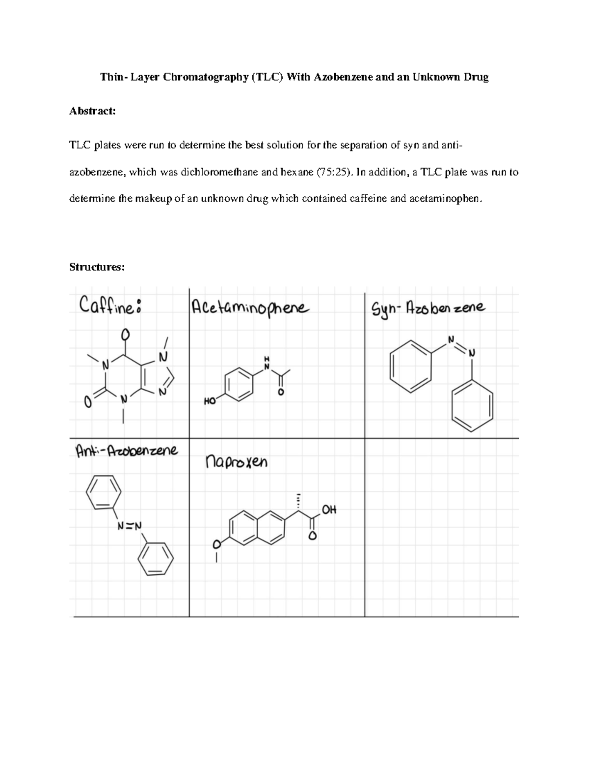 TCL Lab report tlc lab Thin Layer Chromatography (TLC) With
