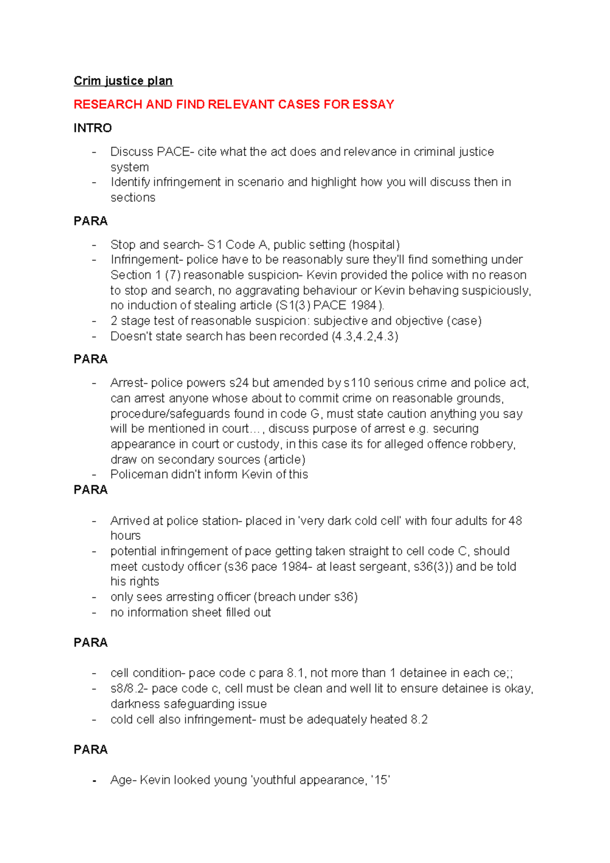 Crim justice plan - Crim justice plan RESEARCH AND FIND RELEVANT CASES ...