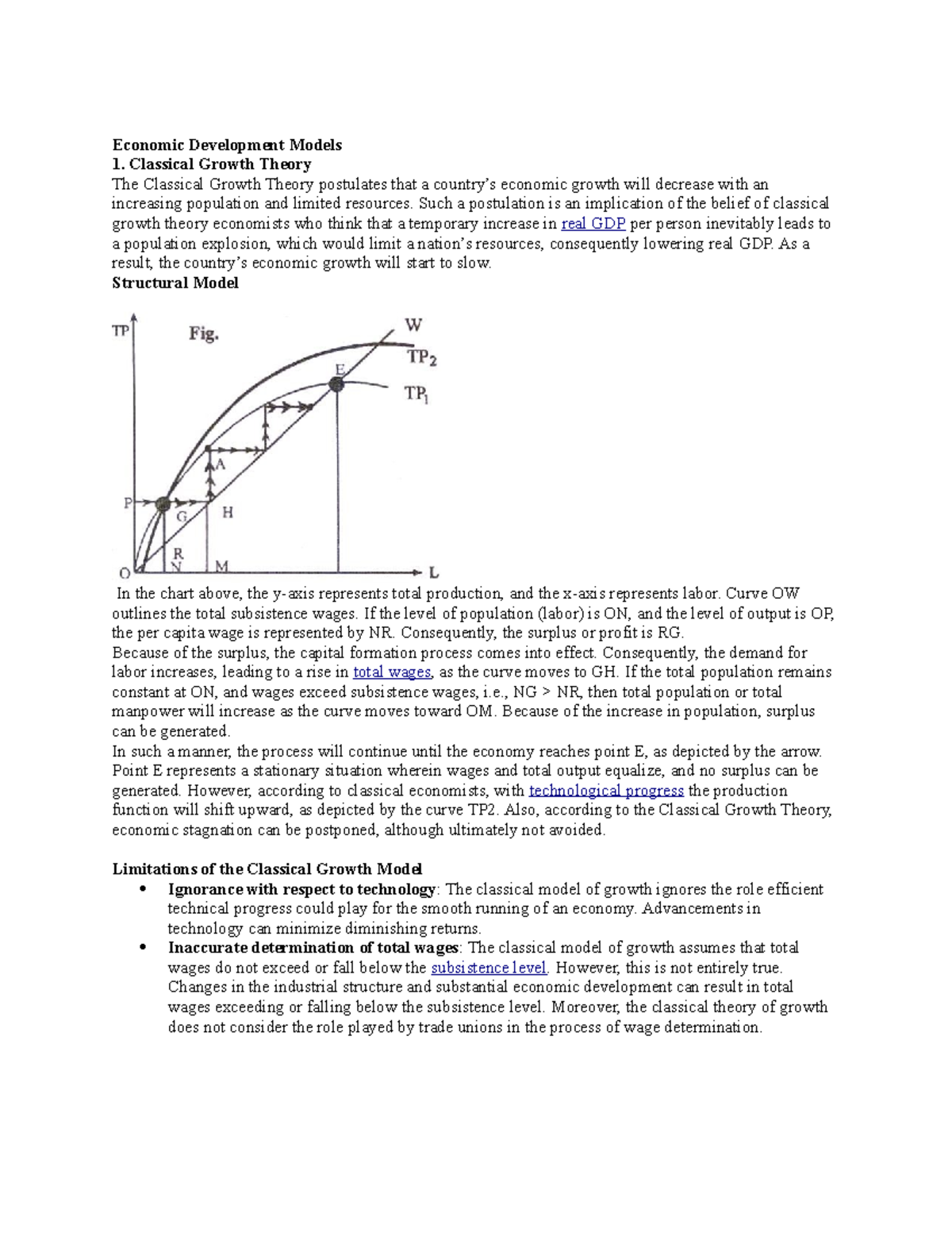 Development economics topic 2 Economic Development Models Classical