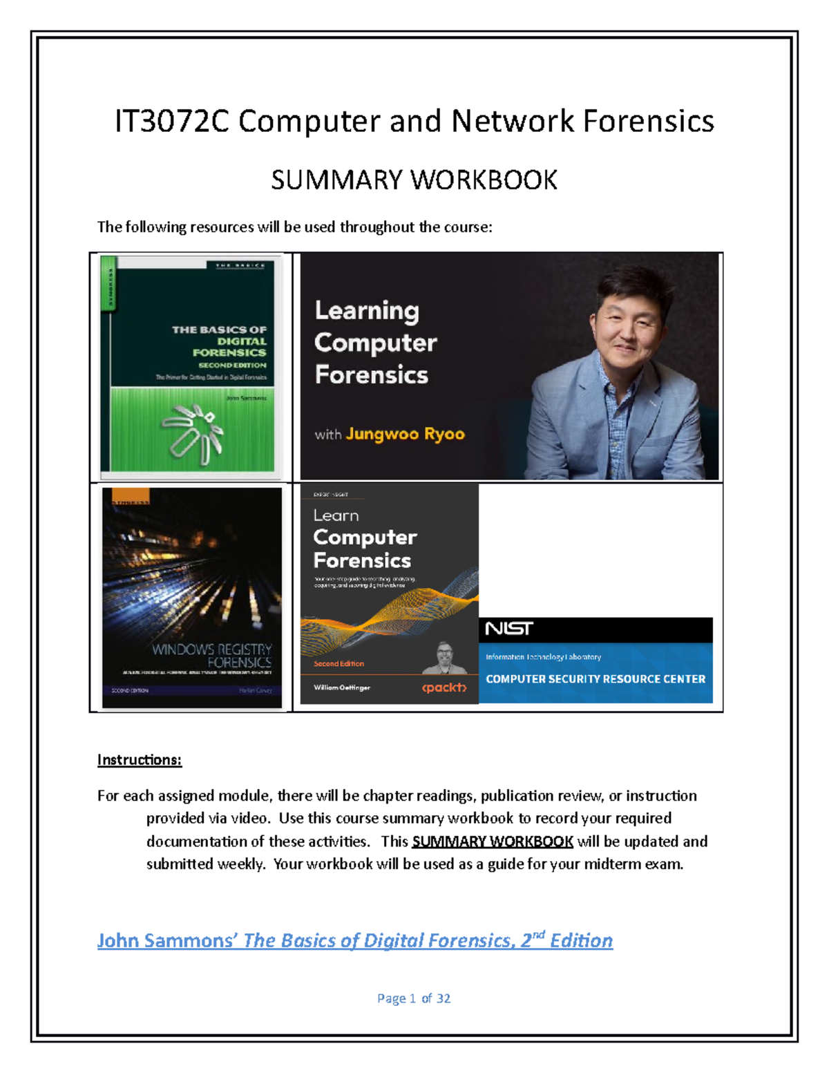 Summary Workbook The Basics of Digital Forensics IT3072C Computer